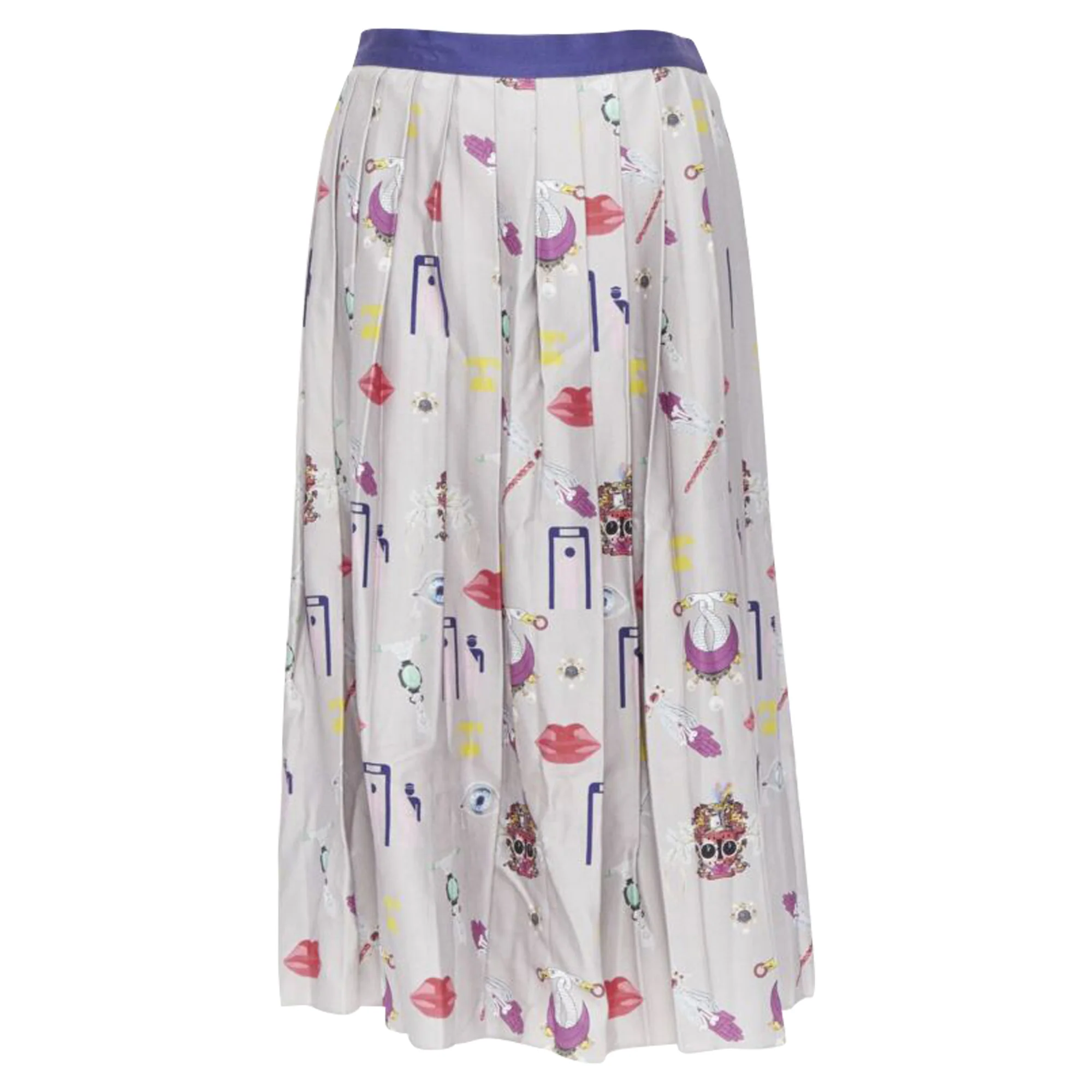 Mary Katrantzou mixed illustration print pleated midi skirt