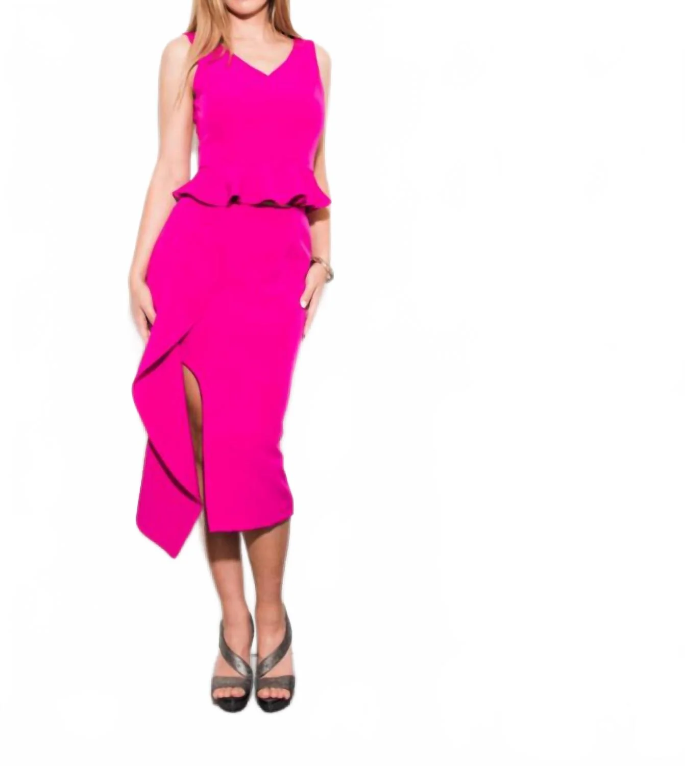 Peplum Cocktail Set In Hot Pink
