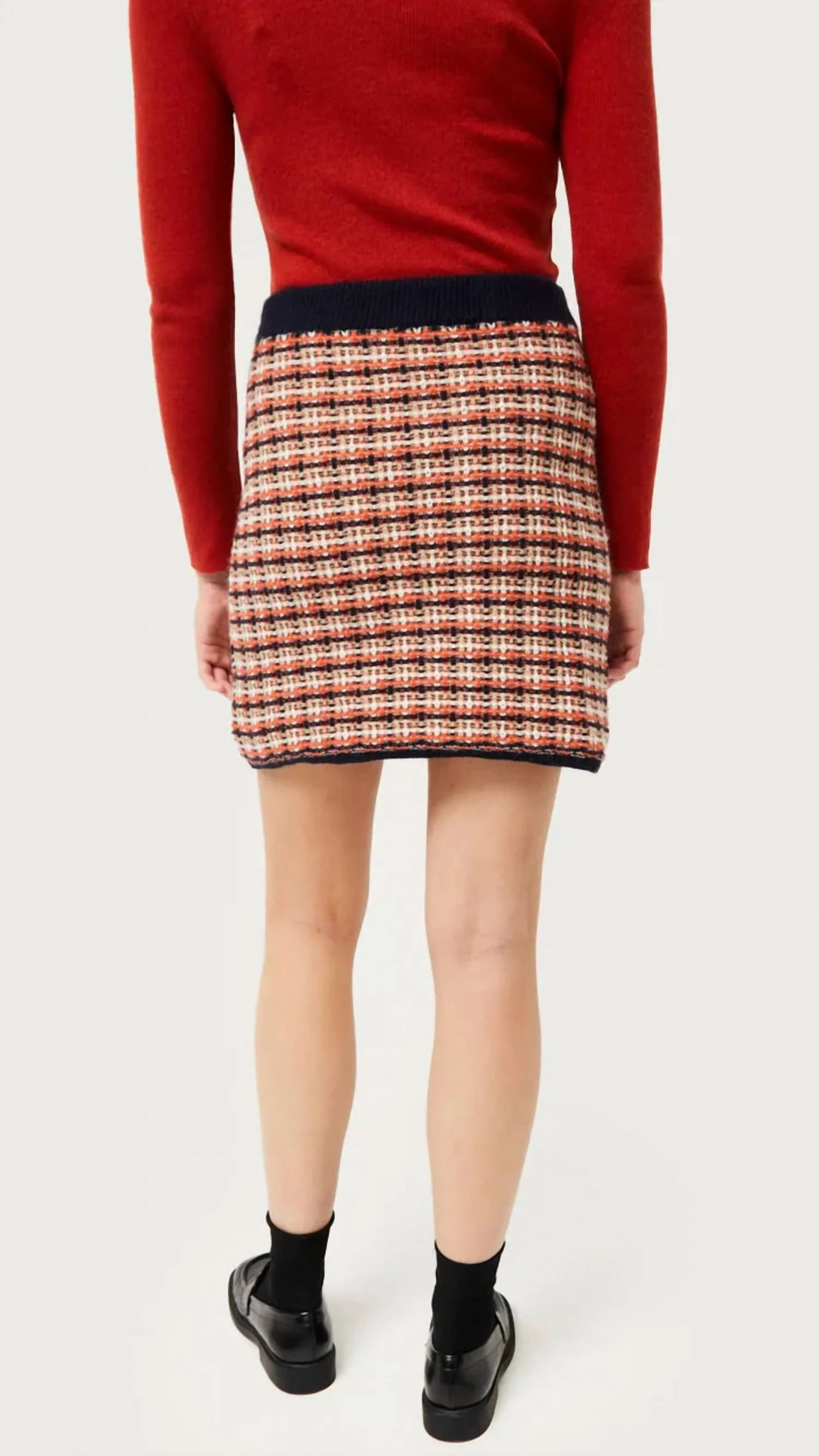 Knit Plaid Skirt In Orange Plaid