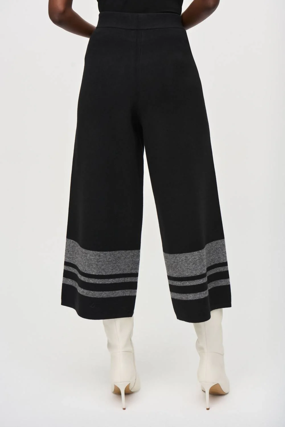 Striped Knit Pull On Culotte Pant In Black/vanilla