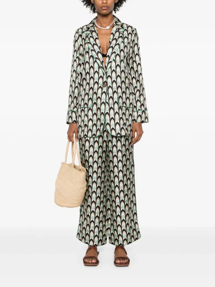 Graphic-Print Silk Blazer