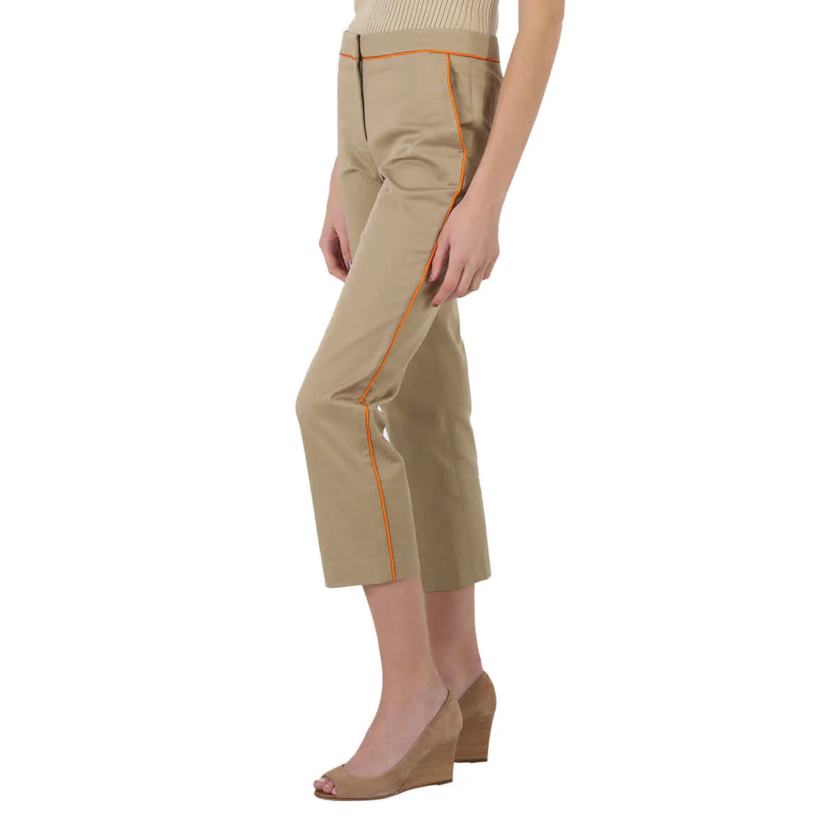 Burberry Ladies Silk Trim Cropped Cotton Chinos