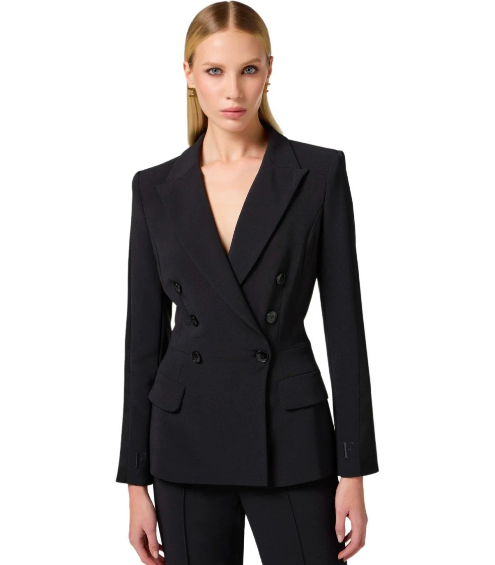 Black Crepe Double-Breasted Jacket