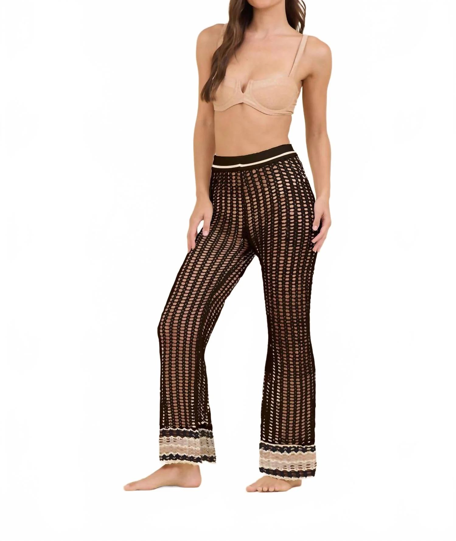 Chilling At The Cape Crochet Pant In Black/cream/caramel