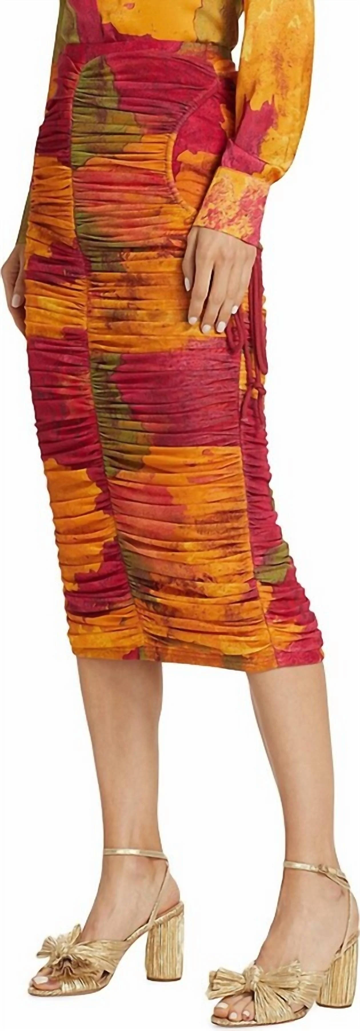 Taka Mesh Midi Skirt In Red-Yellow