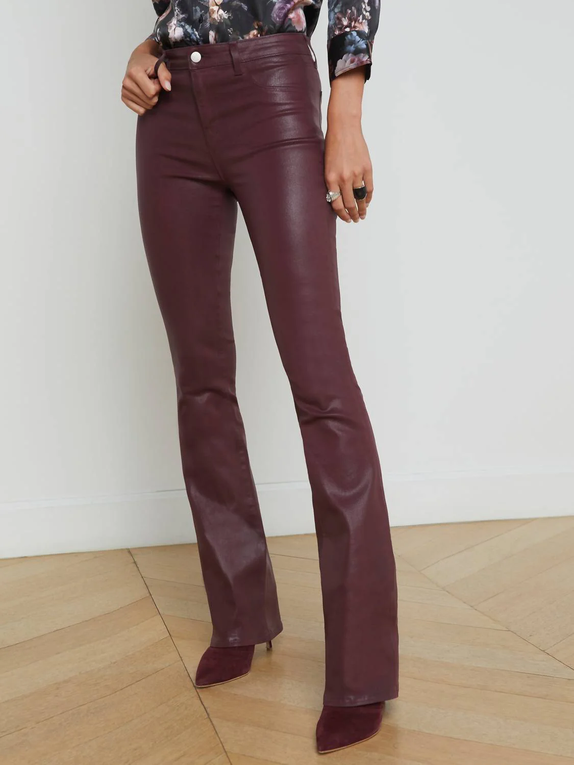 Selma Coated Bootcut Jeans In Dark Wine Coated