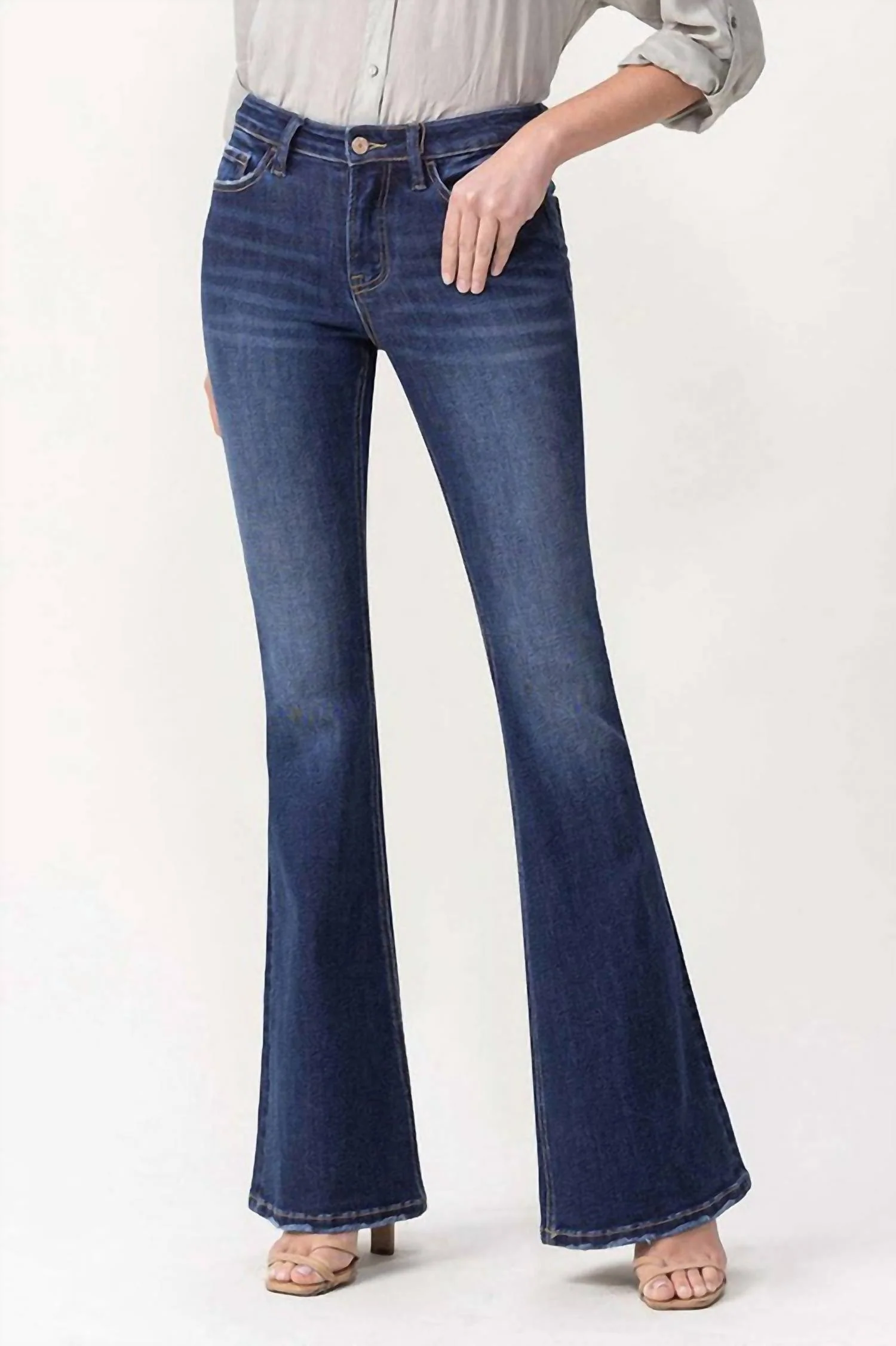 Katie Mid Rise Flare Jeans In Dark Wash