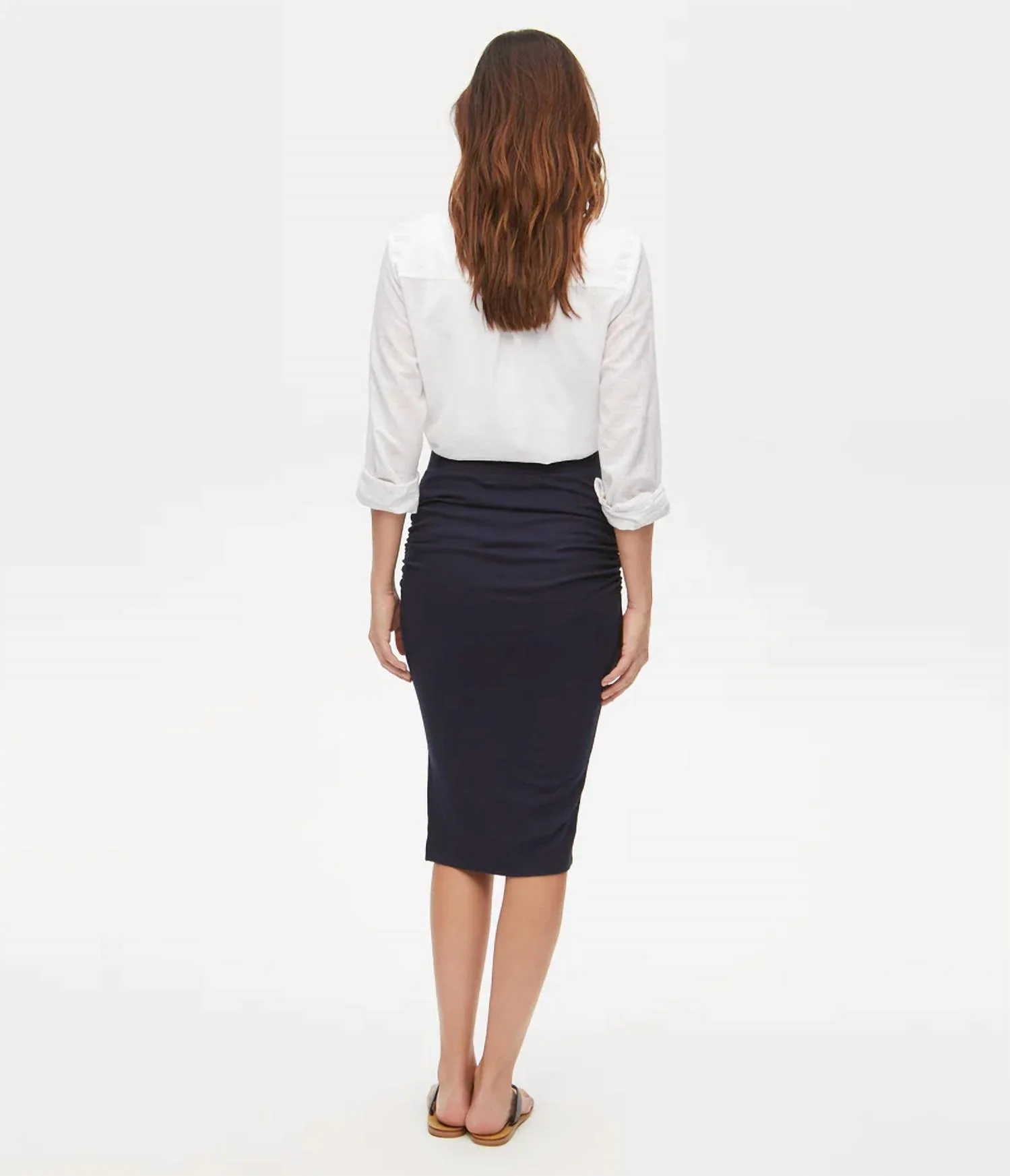 Rae Ribbed Midi Skirt In Navy