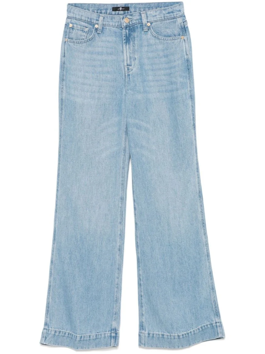 Light Blue Wide-Leg Jeans With Whiskering Details