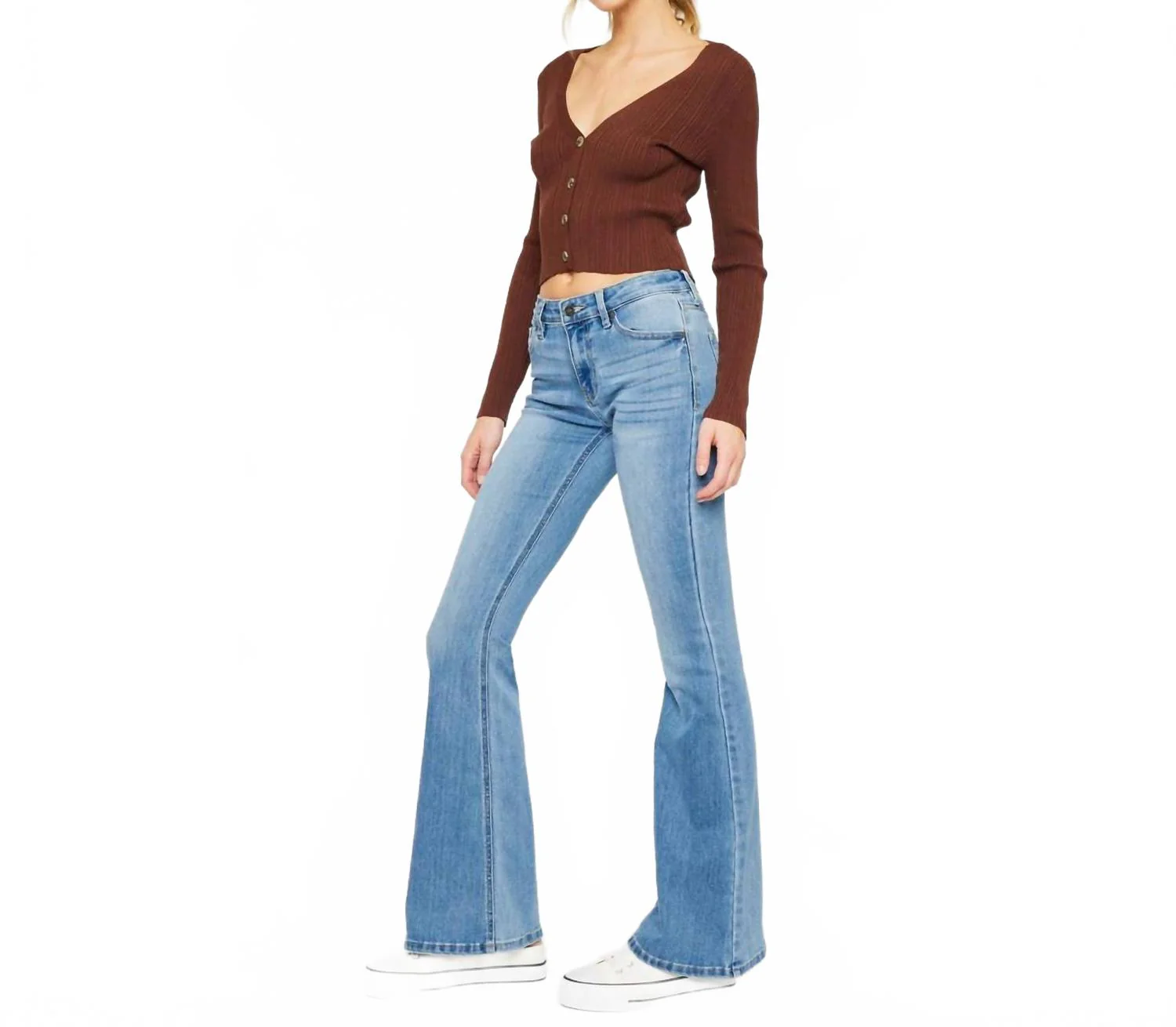Mid Rise Flare Jeans In Blue