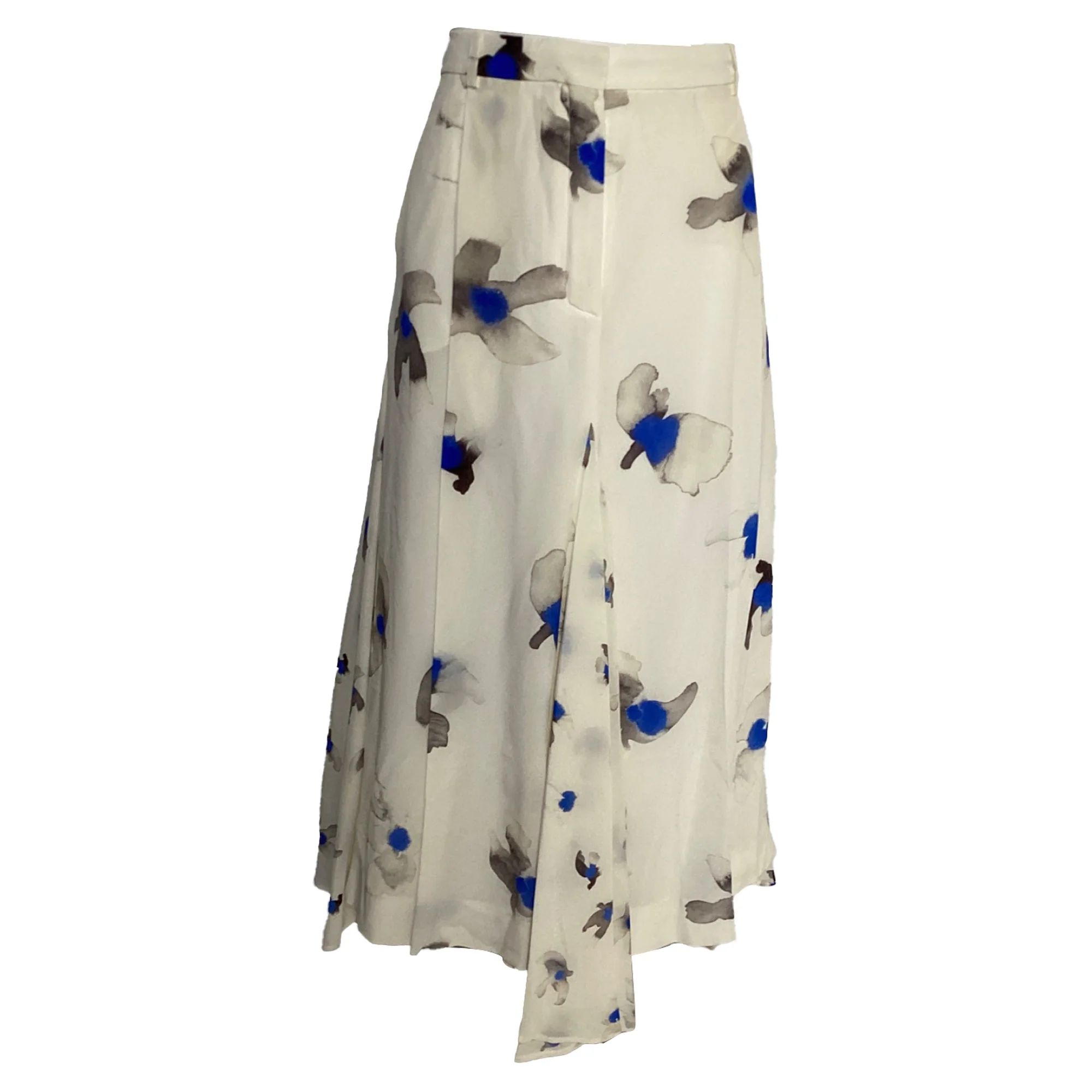 Nina Ricci Floral Printed Midi Skirt in White Silk