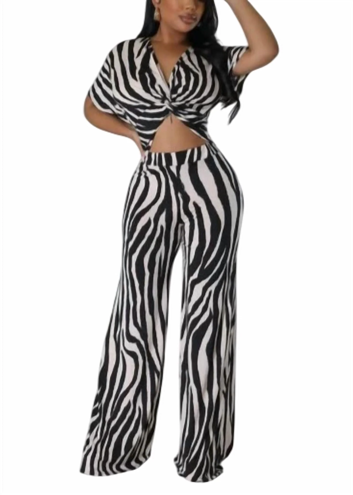Zebra Stripped Pant Set In Black/white