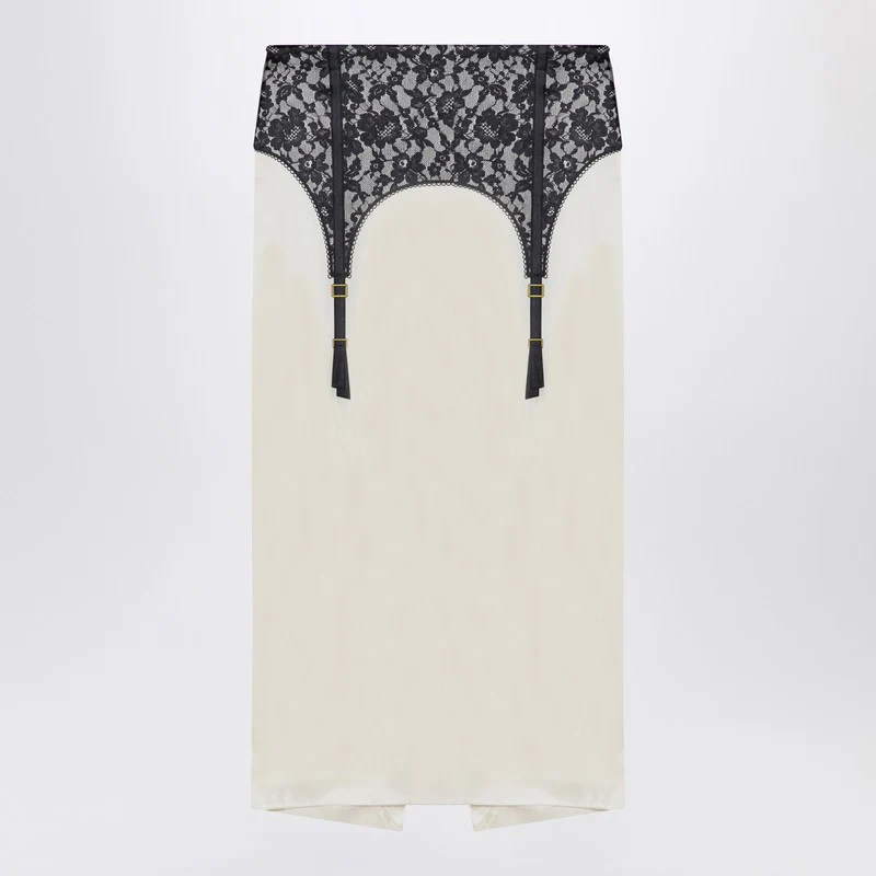 Moschino Women's ivory Midi Skirt With Illusion Lace Print
