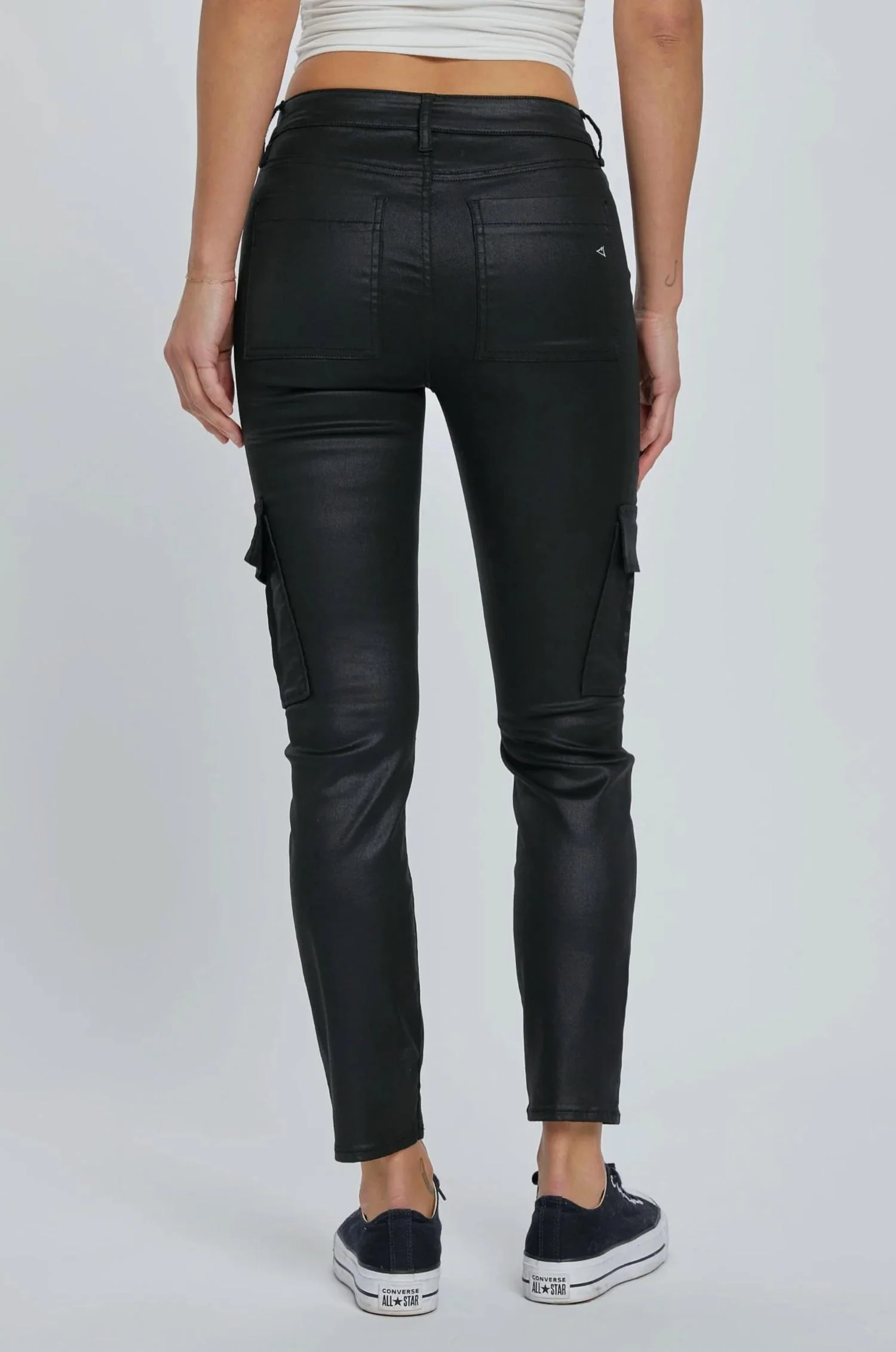 High Rise Black Coated Cargo Cigarette Skinny Jean