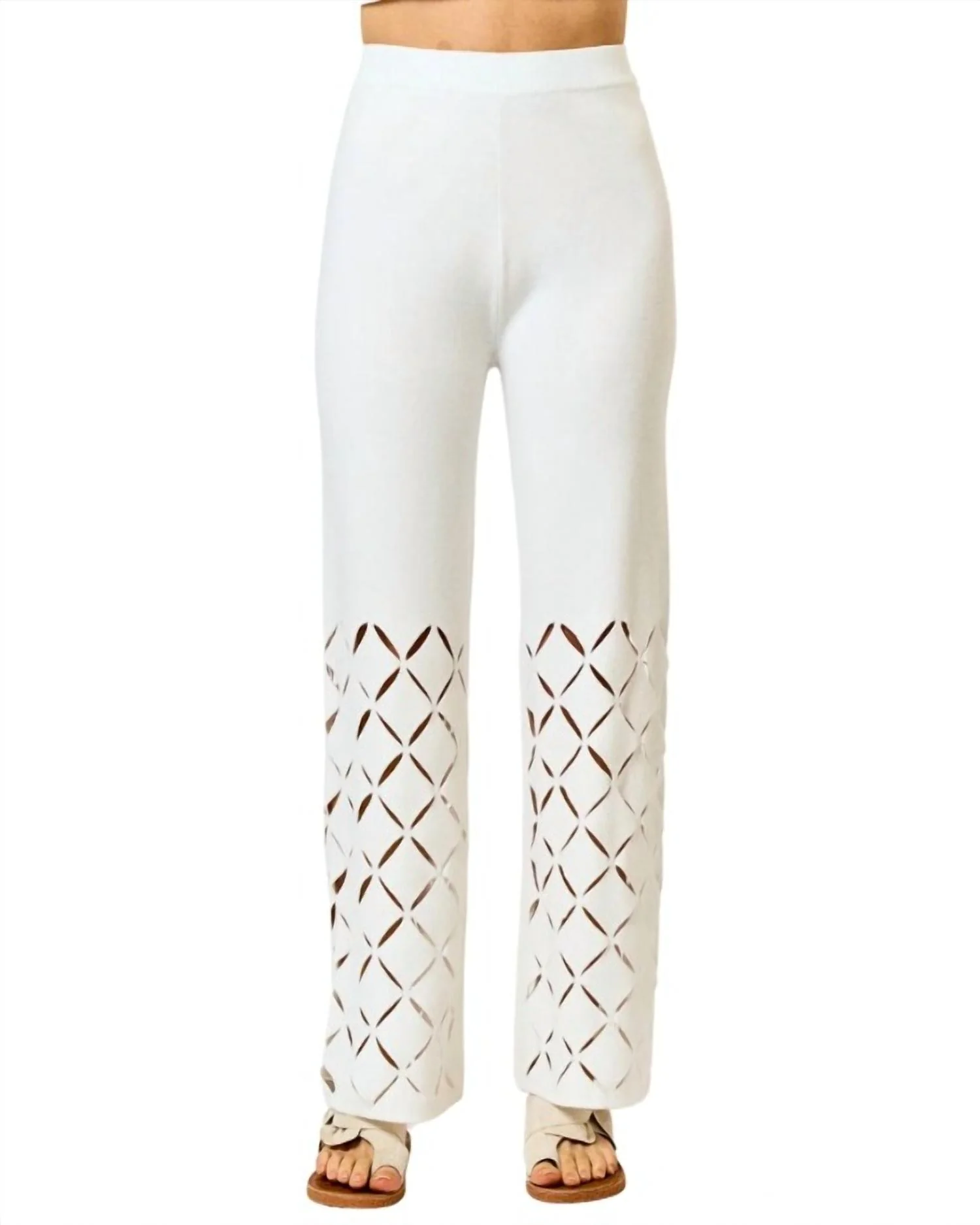 Ileana Cutout Detail Elastic Waistband Pants In Ivory