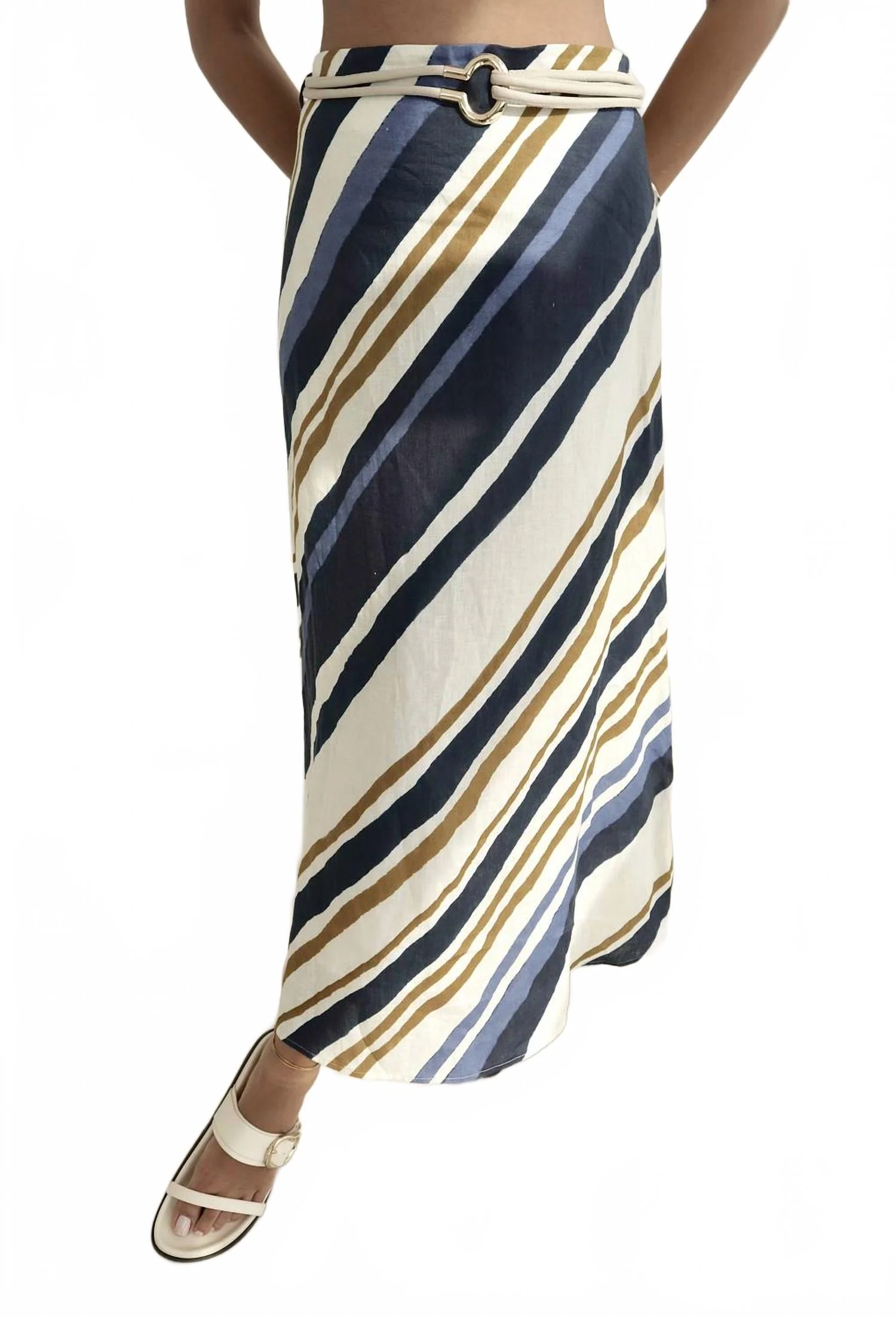 Belted Stripe Maxi Skirt In Print