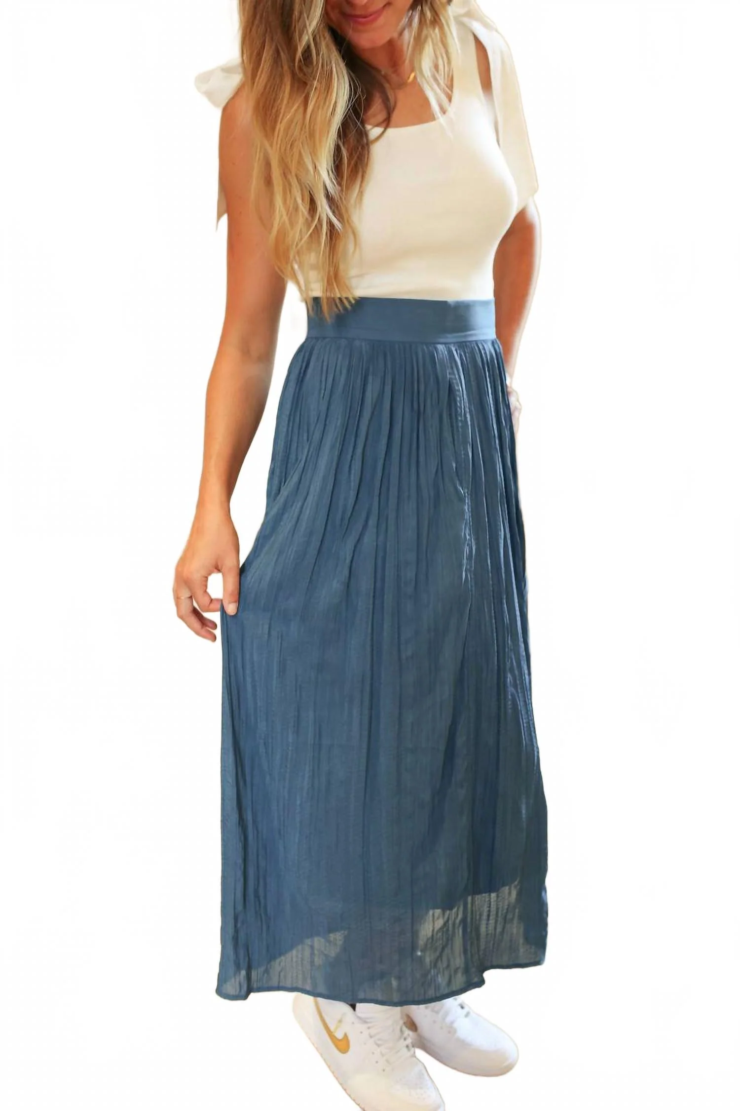 Crinkled Maxi Skirt In Teal