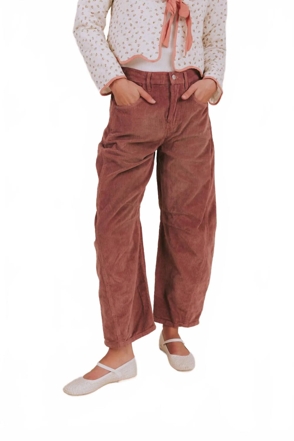 Good Luck Mid Rise Barrel Pants In Withered Rose