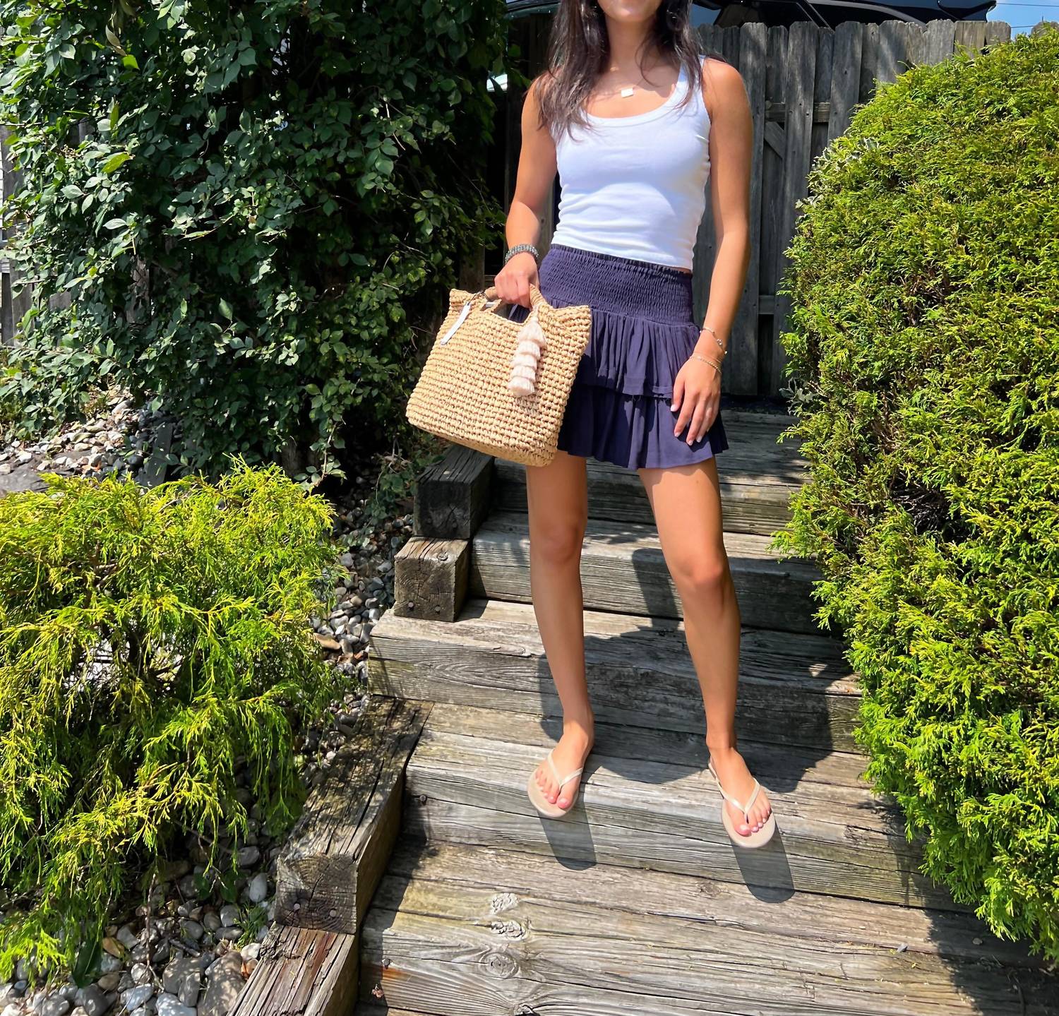 Terry Ruffle Tier Skirt In Navy