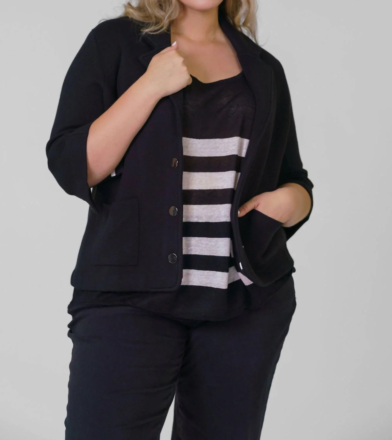 Cotton Blend Shrunken Blazer - Plus Size In Black