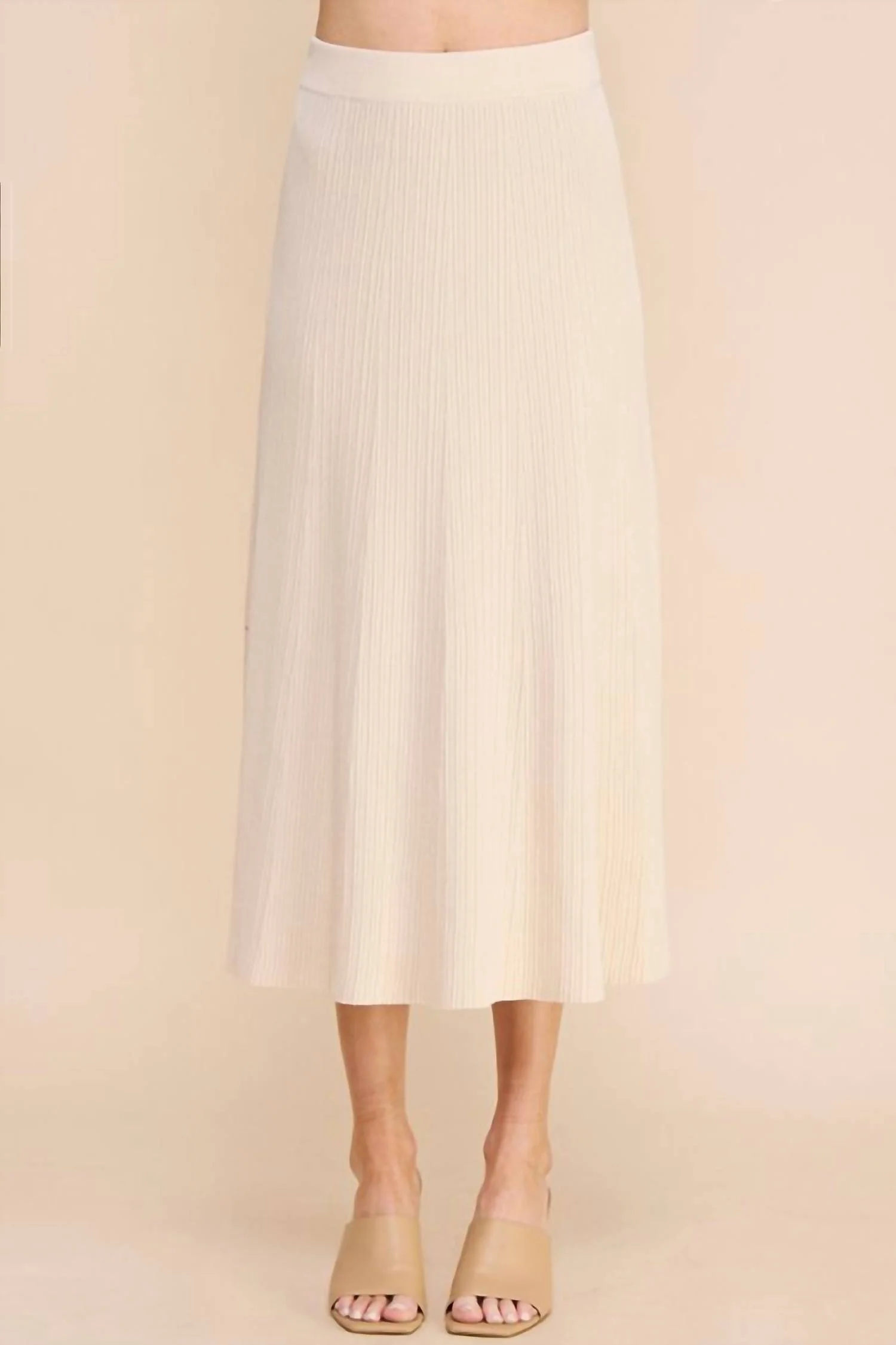 Knitted Textured Rib A-Line Midi Skirt In French Vanilla