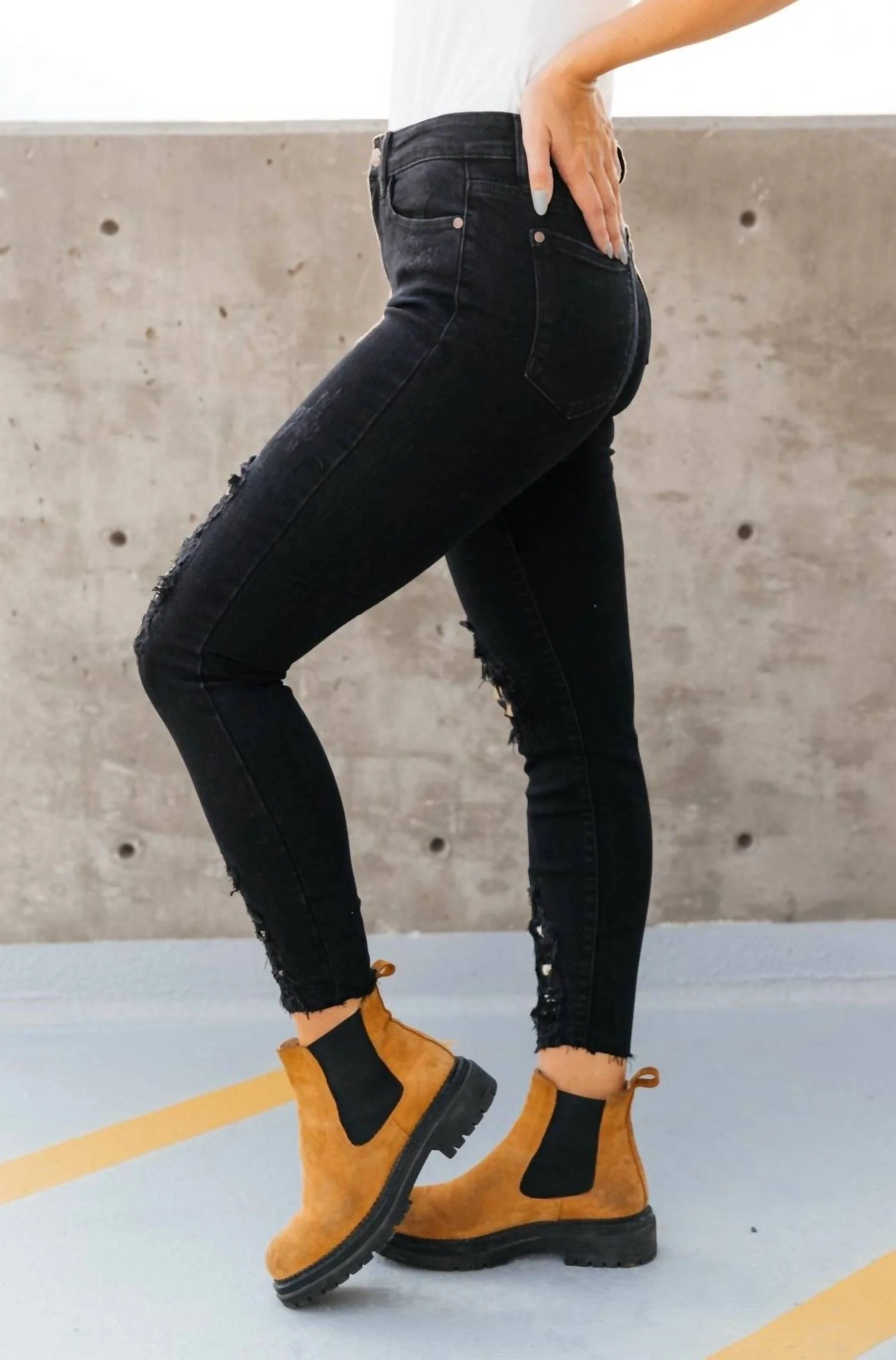 Into The Wild Distressed Skinny Jeans In Black Denim