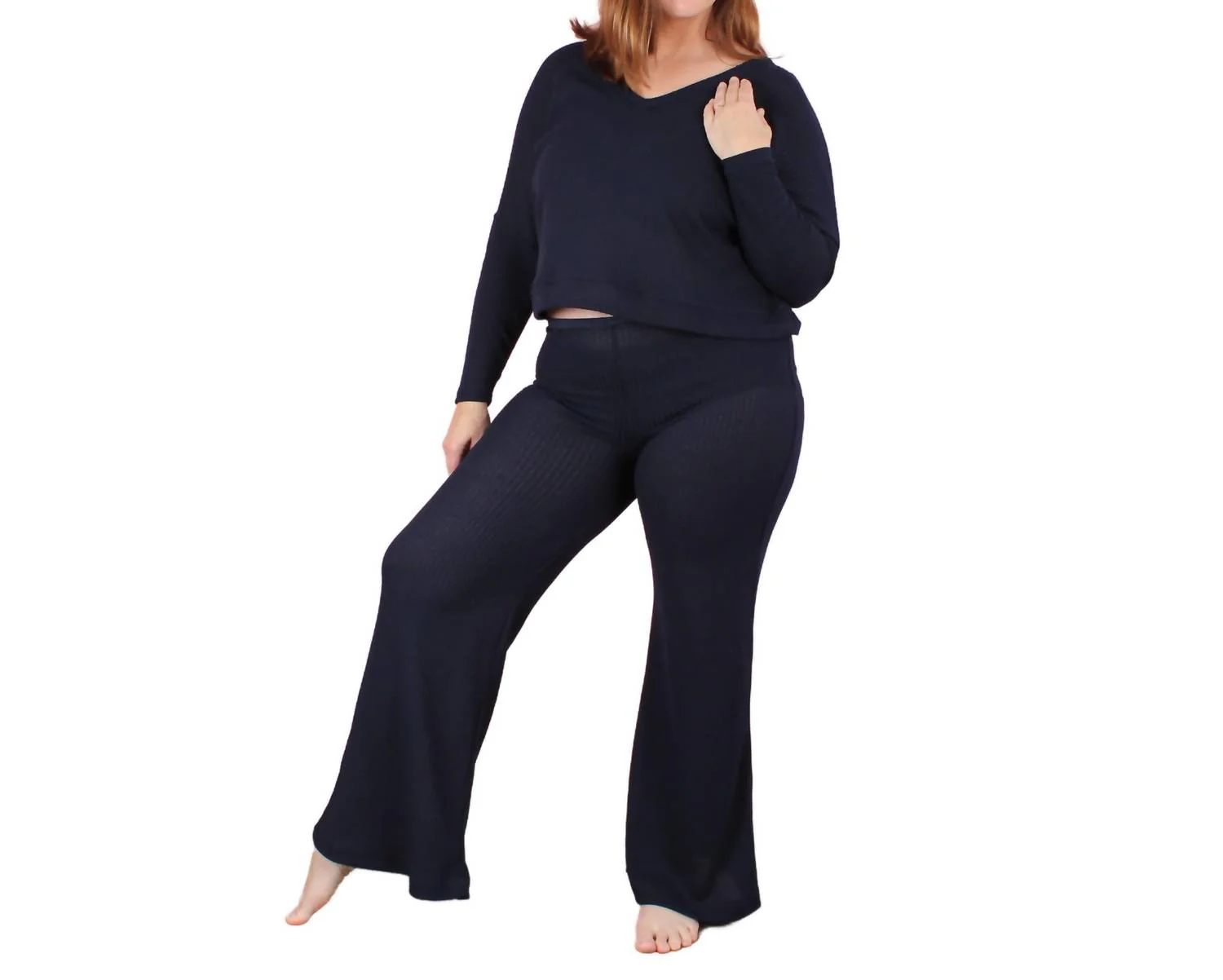 Soft And Cozy Waffle Lounge Set In Navy