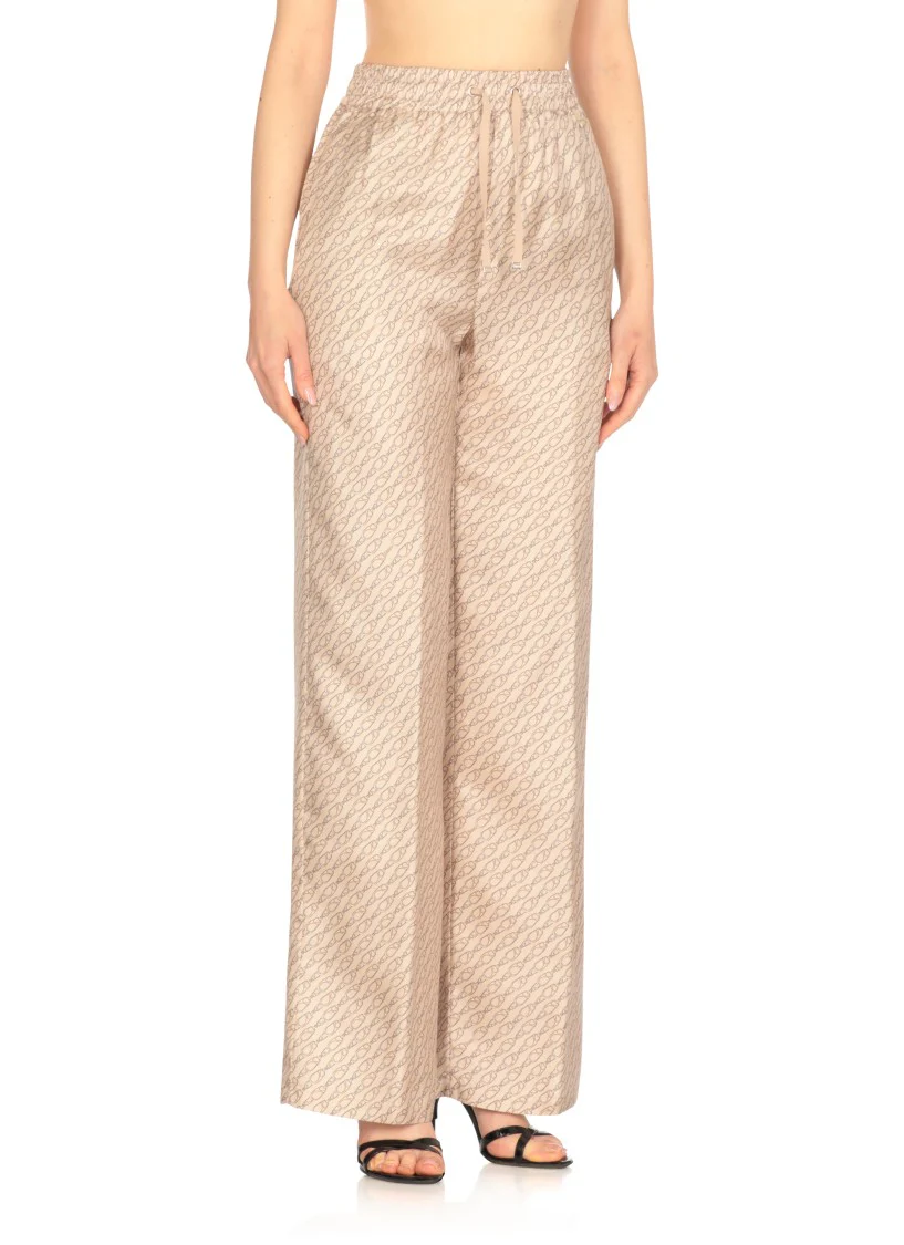 Silk Pants With All-Over Monogram Pattern