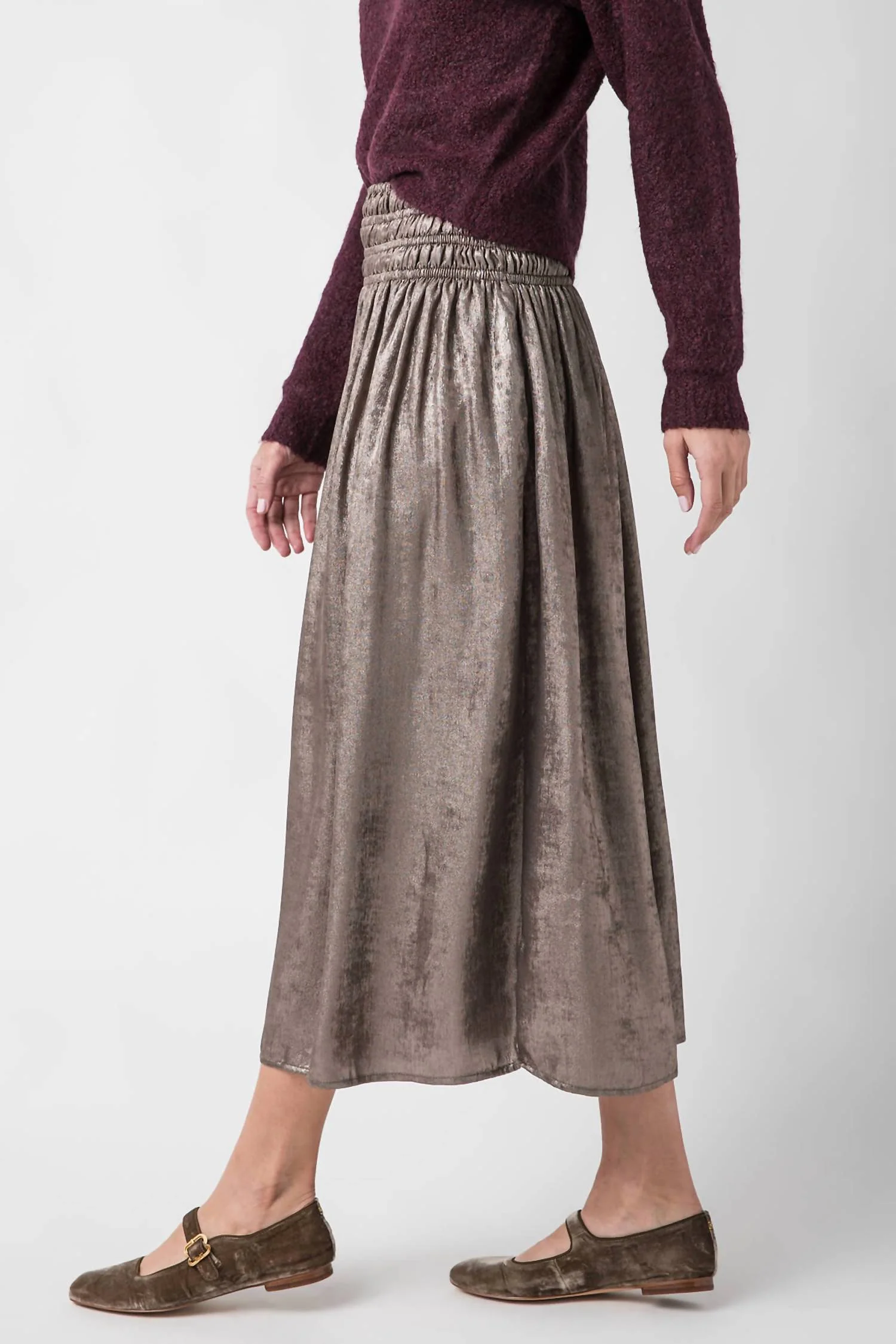 Metallic Smocked Waist Skirt In Bronze