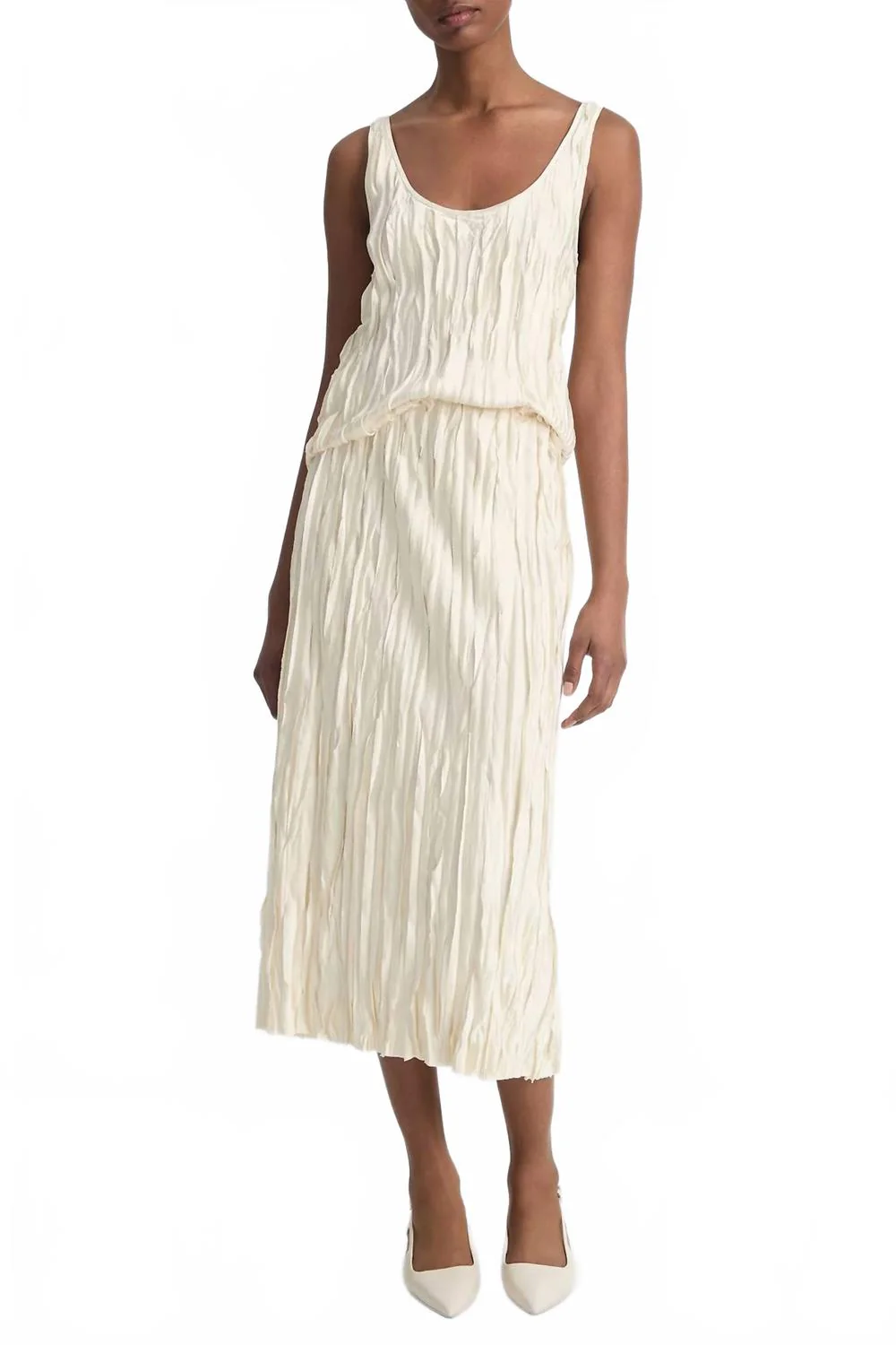 Crushed Satin Bias Skirt In Pale Ivory