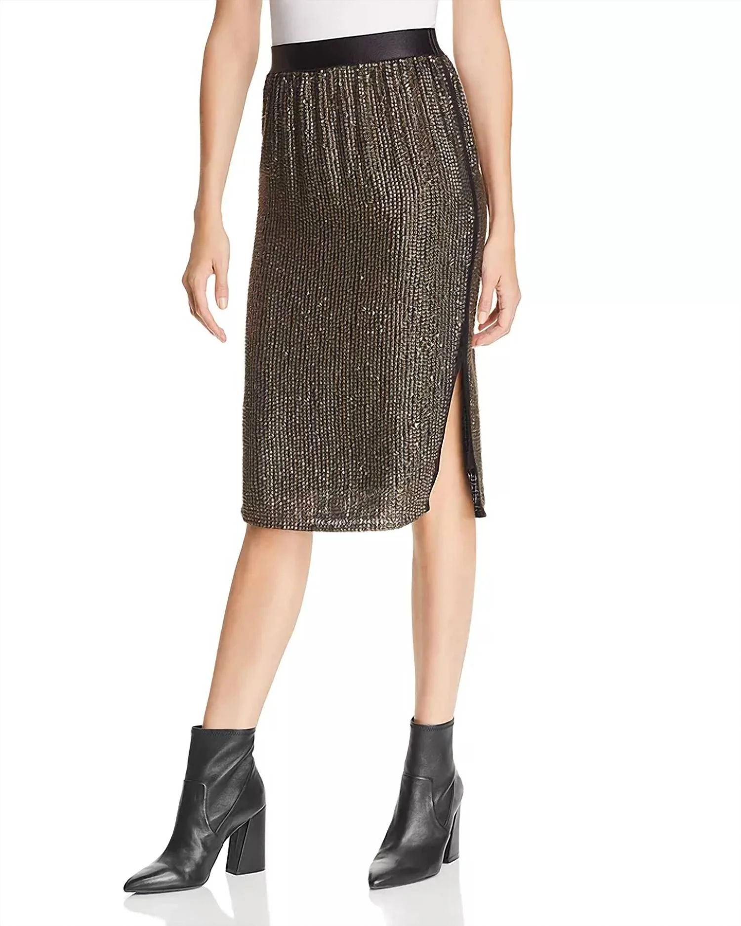 Malloren Pyramid Stud Sequins Skirt In Gold