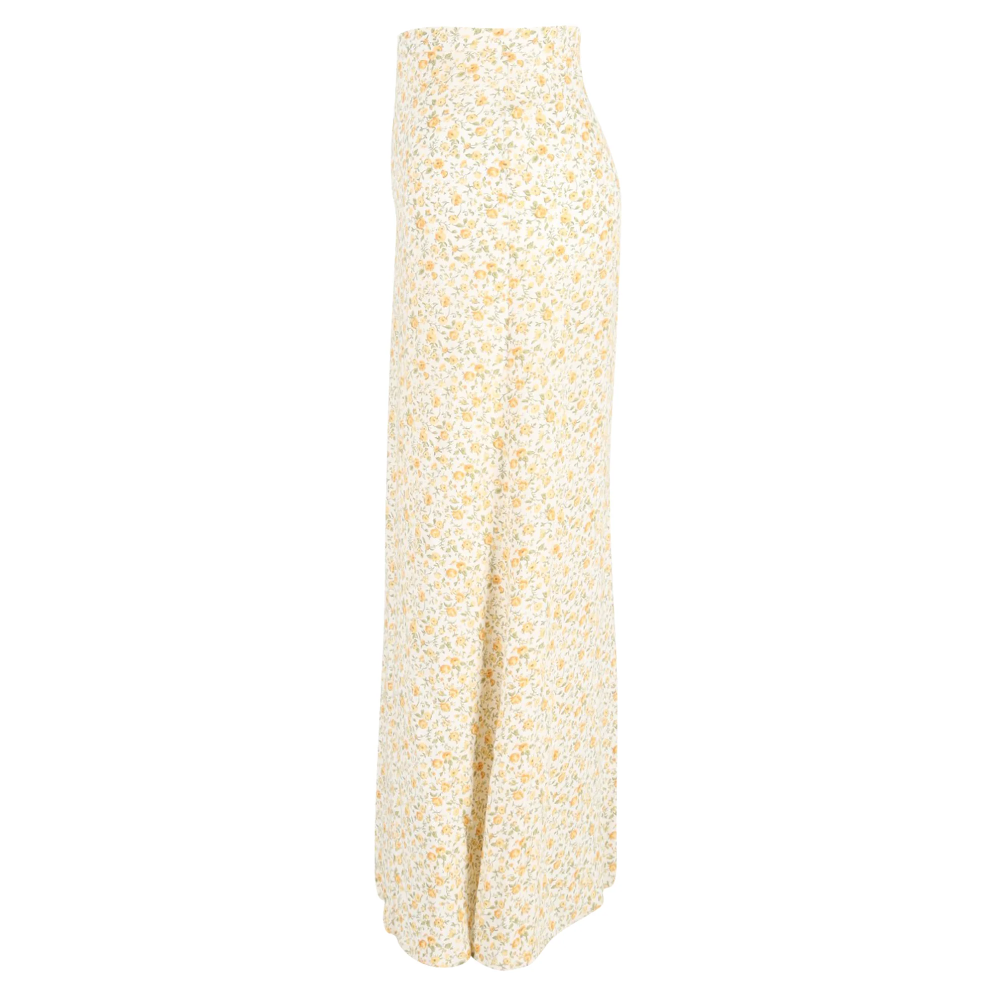 Reformation Floral Printed Midi Skirt in Yellow Viscose