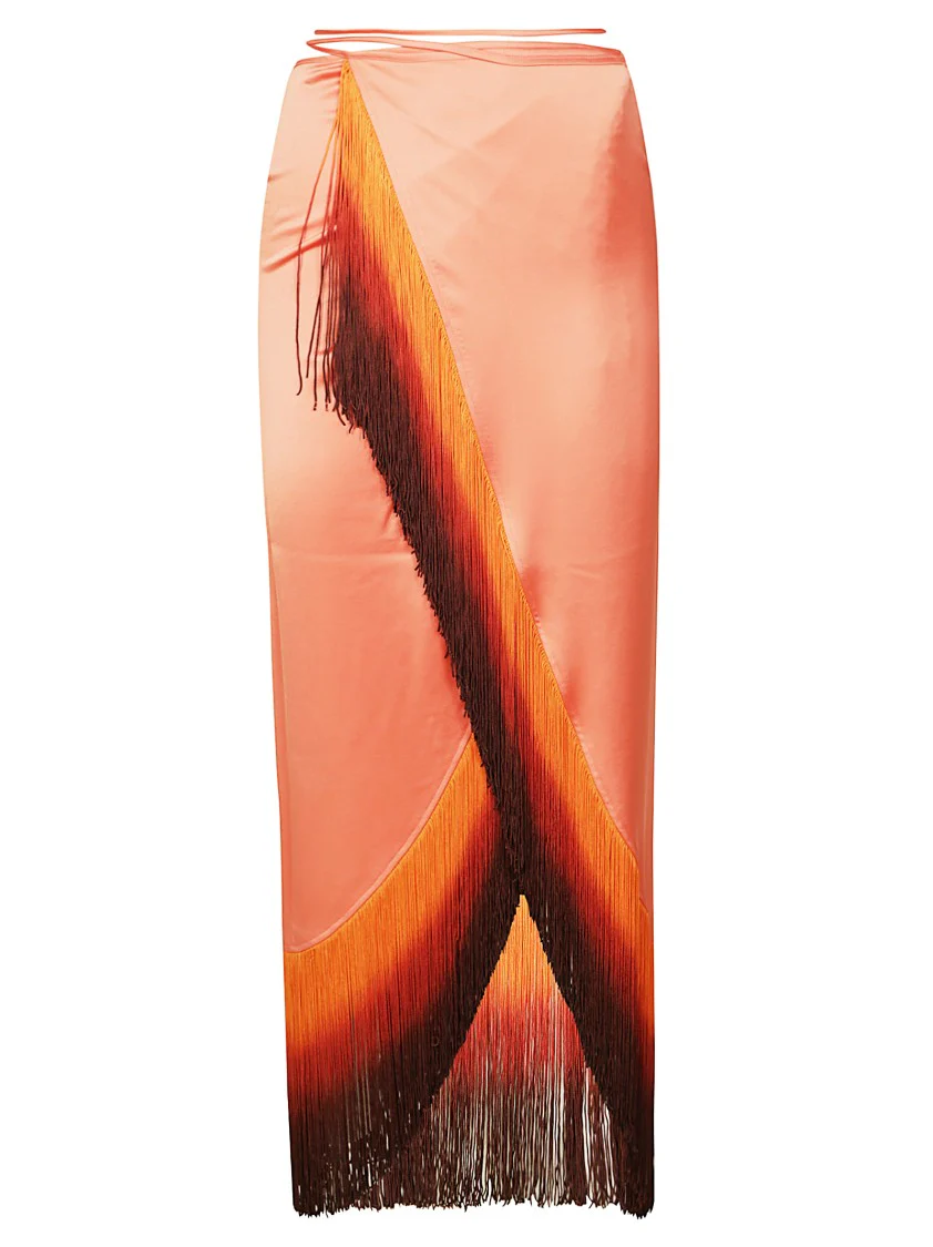 Gradient Midi Skirt With Flowing Fringe Detail