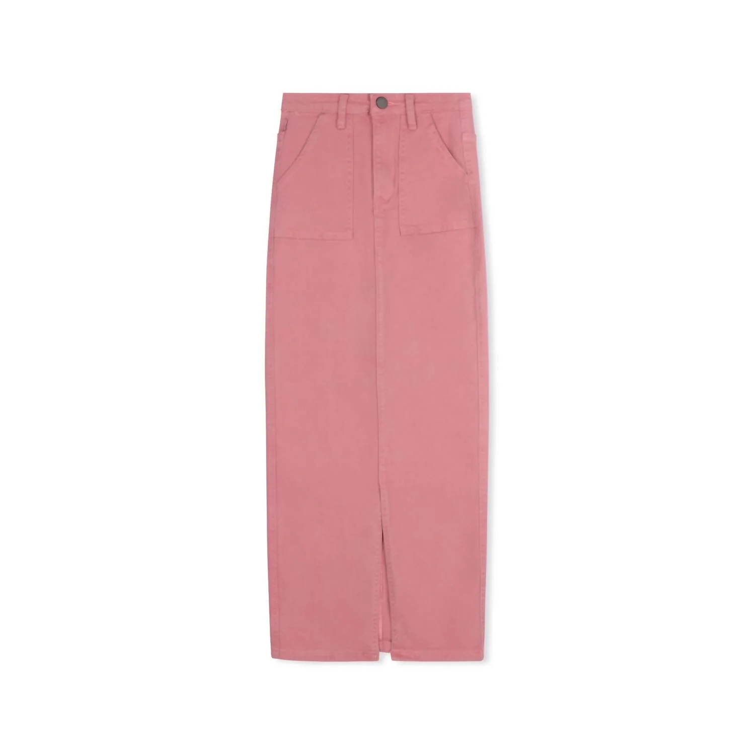 Colored Midi Denim Skirt With Front Slit In Summer Pink