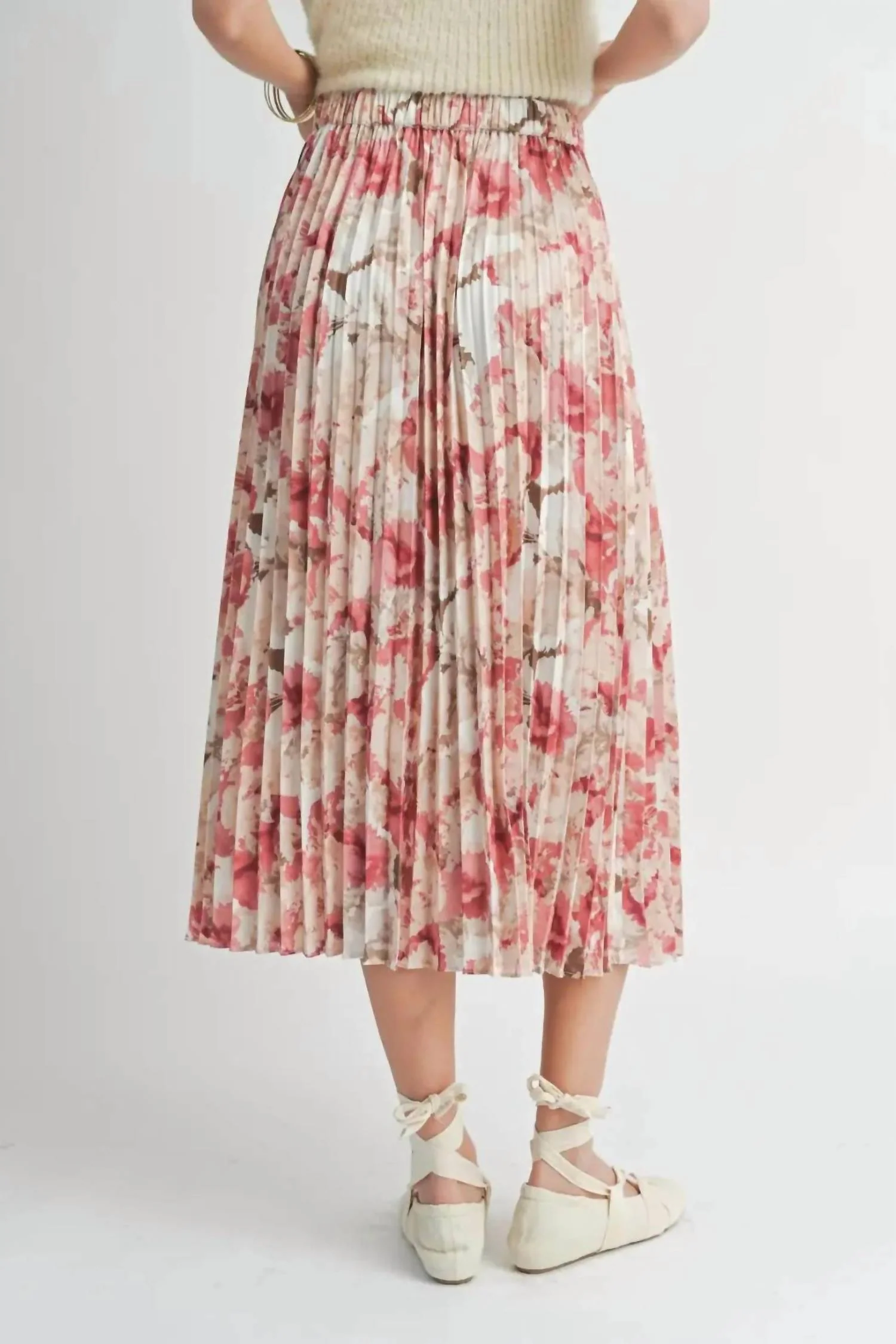 Girls Dinner Pleated Skirt In Pink Floral