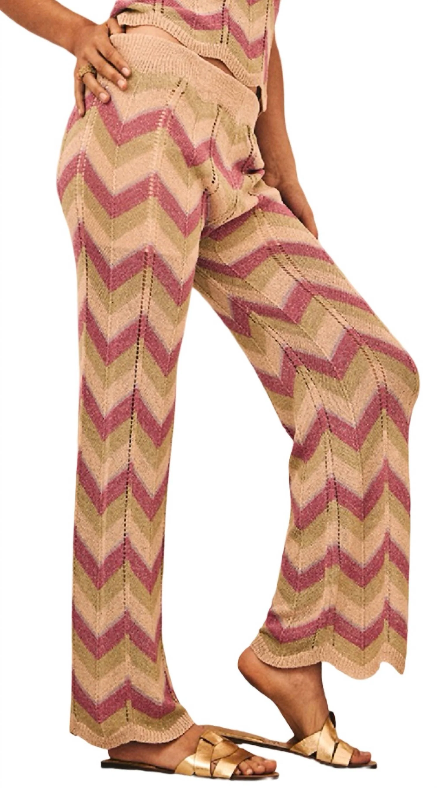 Jacquard Zigzag Knitted Pants In Tri Color