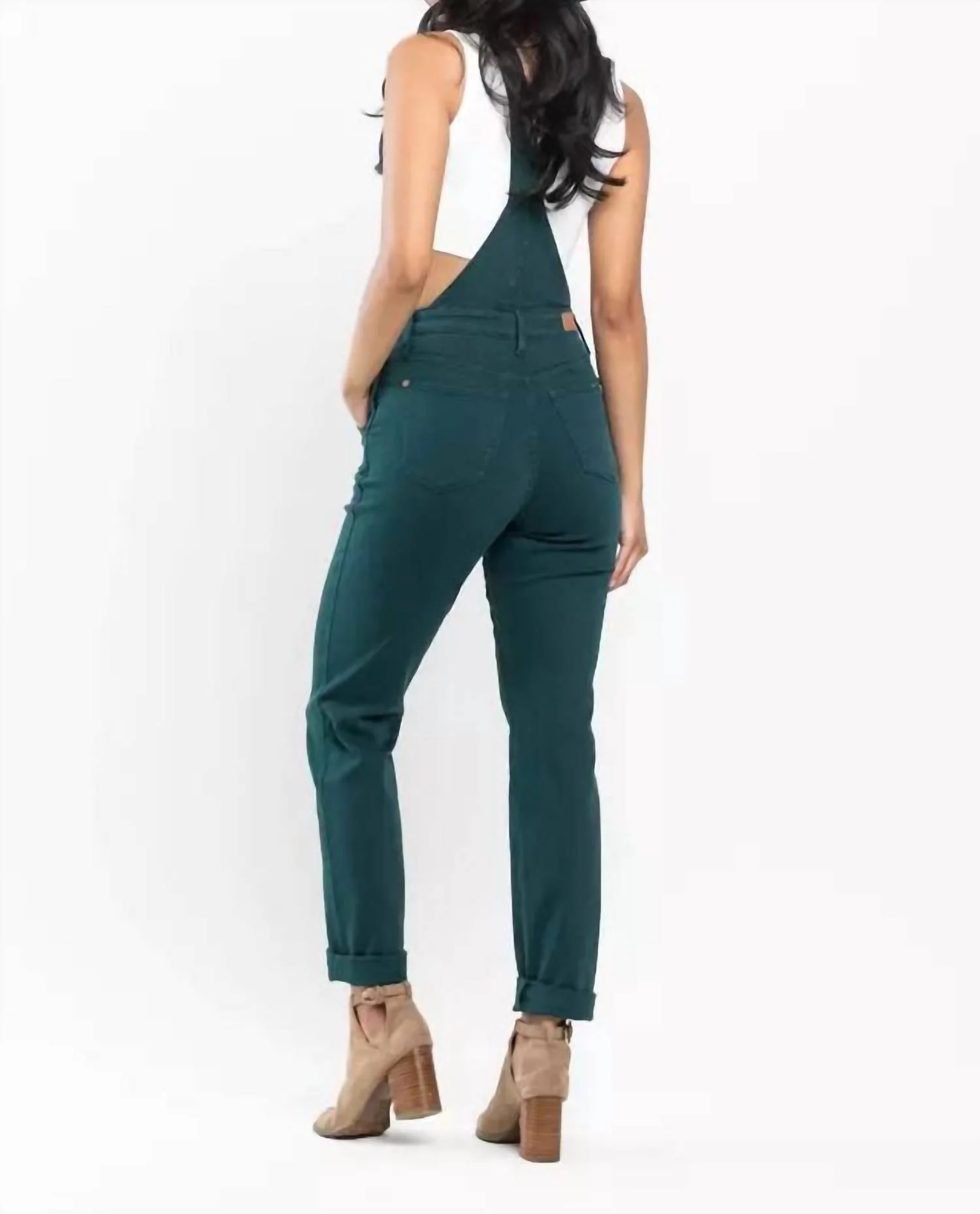 Garment Dyed High Rise Double Cuffed Overalls In Teal