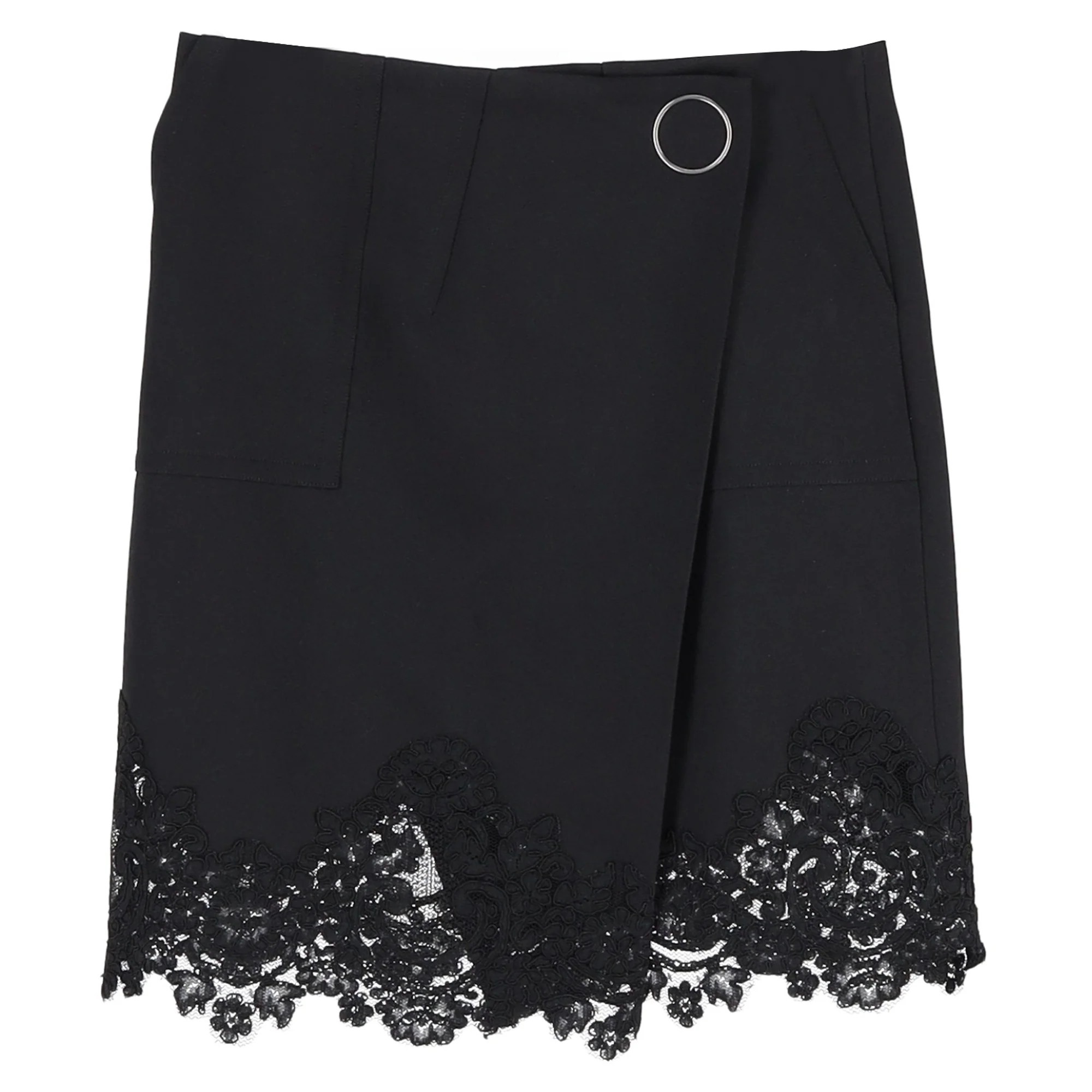 Sandro Paris Lace Trim Mini Skirt in Black Polyester
