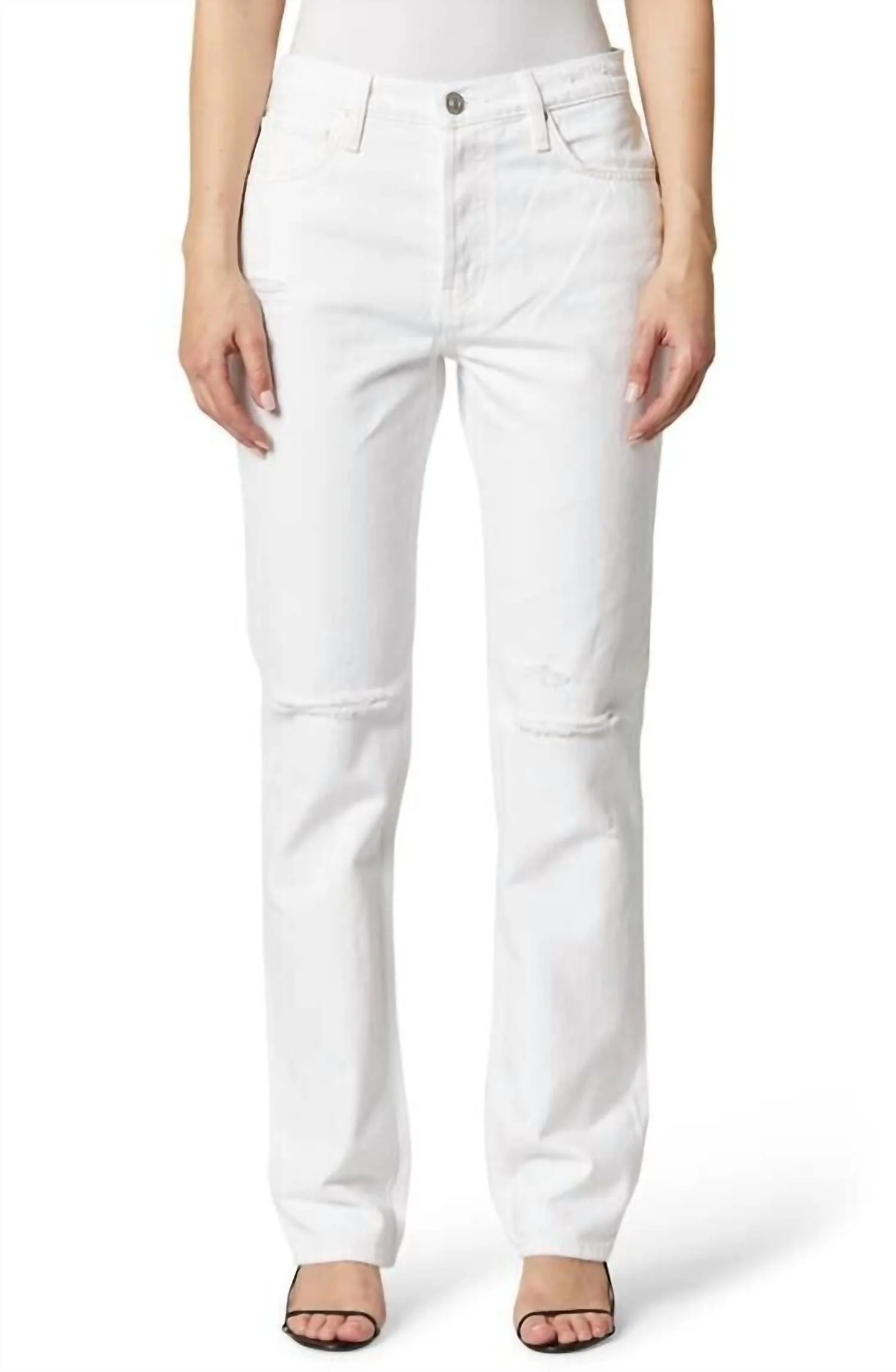 Thalia 90's Loose Fit Ankle With Rolled Hem Jean In White