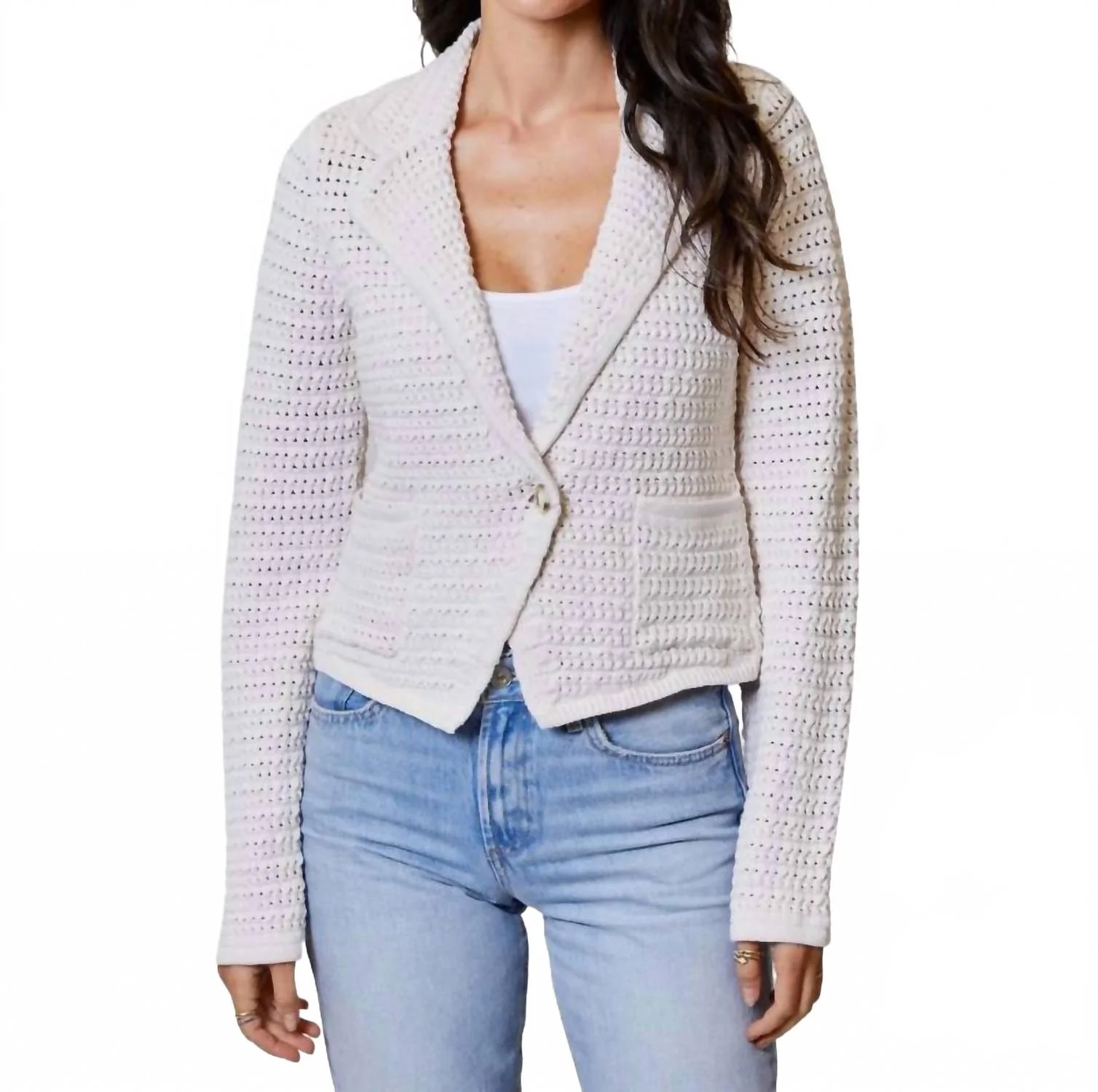 Diane Long Sleeve Blazer In Pearl