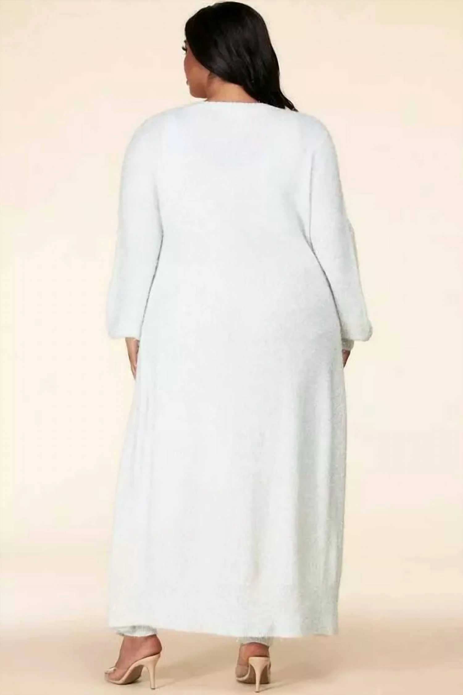 3 Piece Maxi Cardigan Shimmer Set In White With Silver Threading