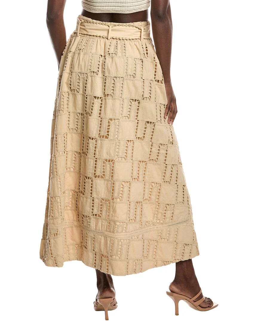 FARM Rio Sand Crochet Midi Skirt