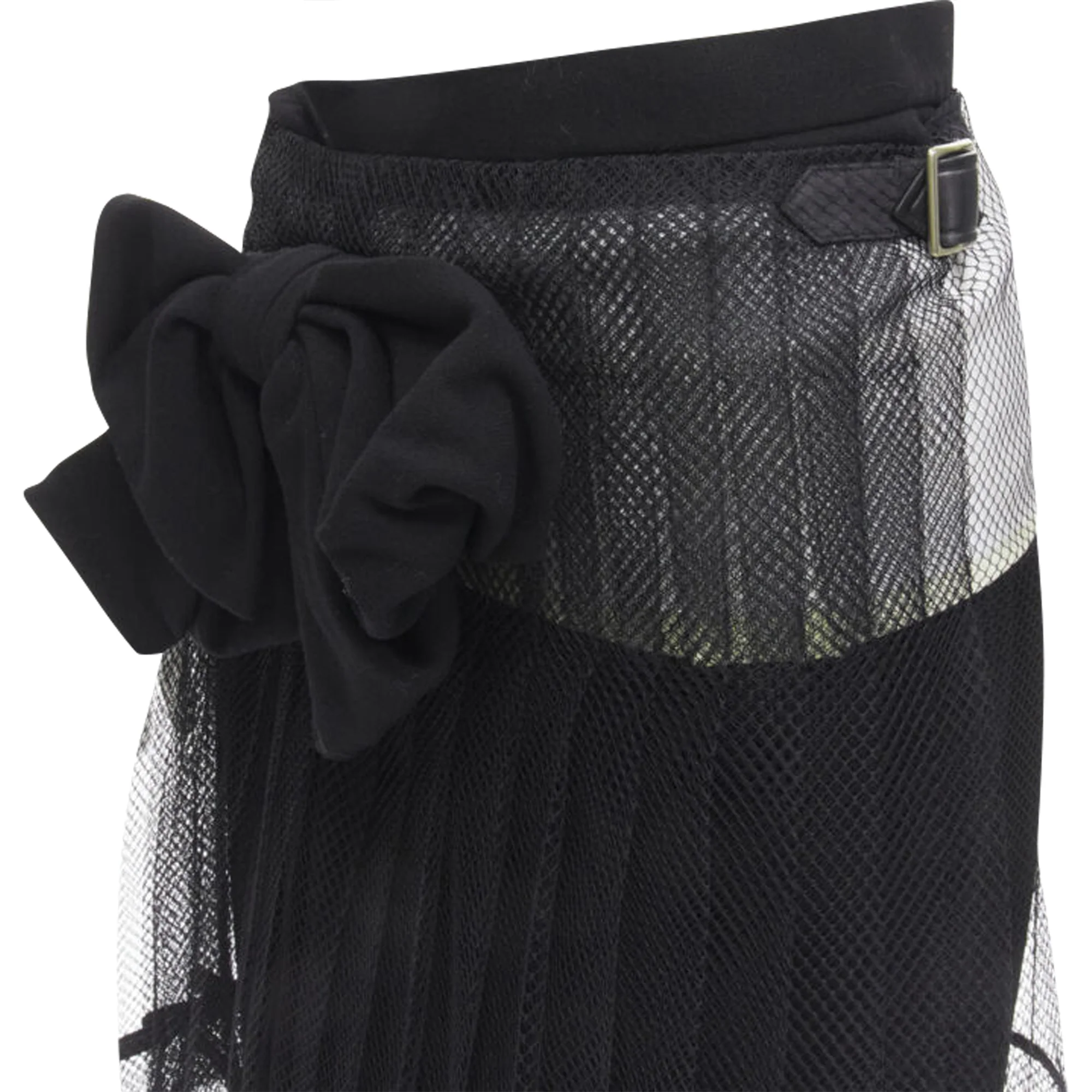 Comme Des Garcons bow buckle pleated net mesh skirt