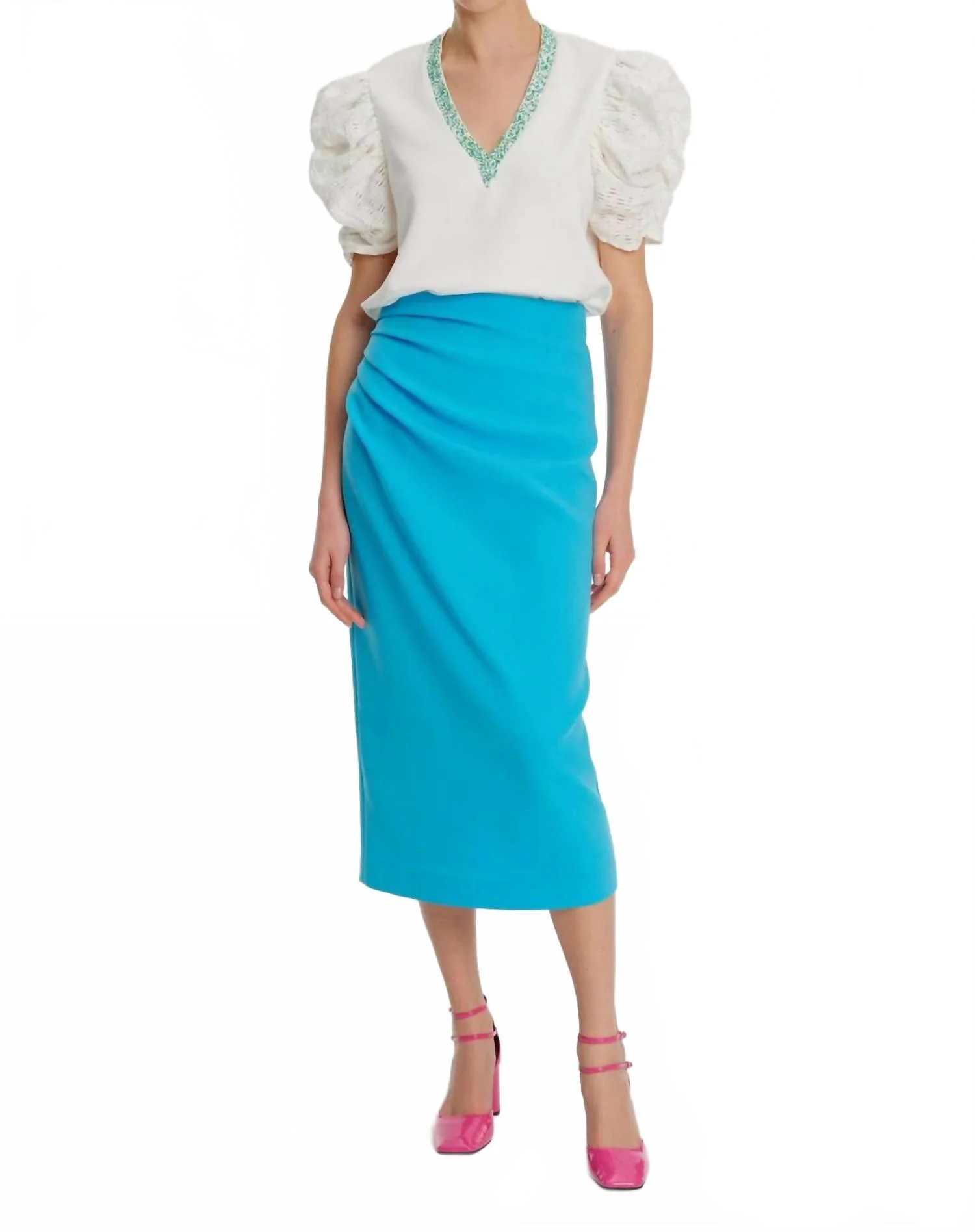 Midi-Length Crepe Skirt In Blue