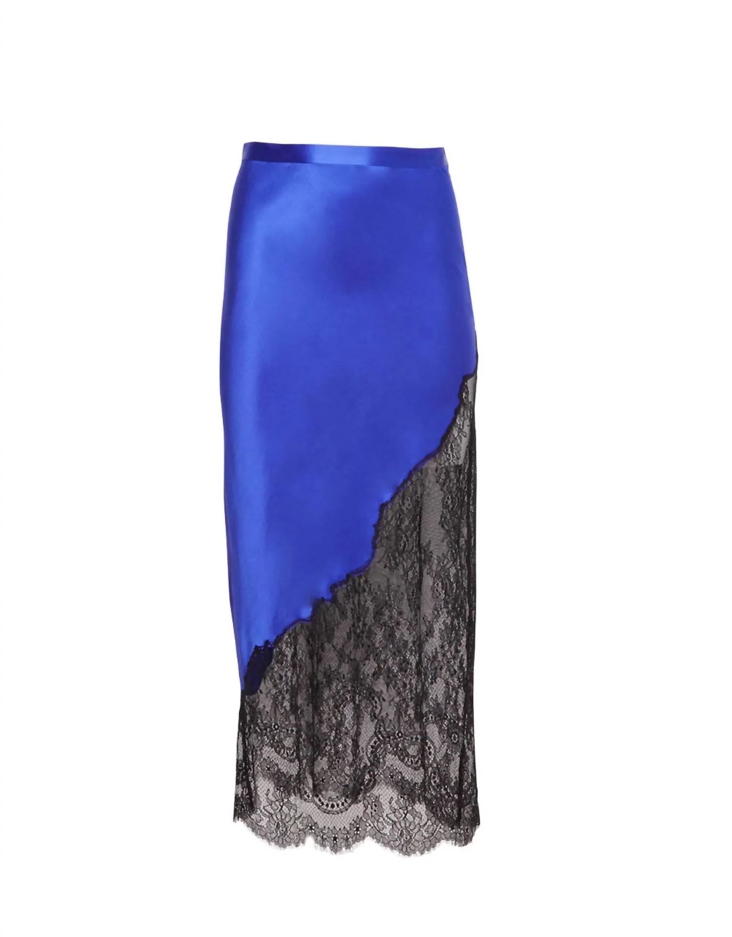 Silk And Chantilly Lace Skirt In Electric Blue/black