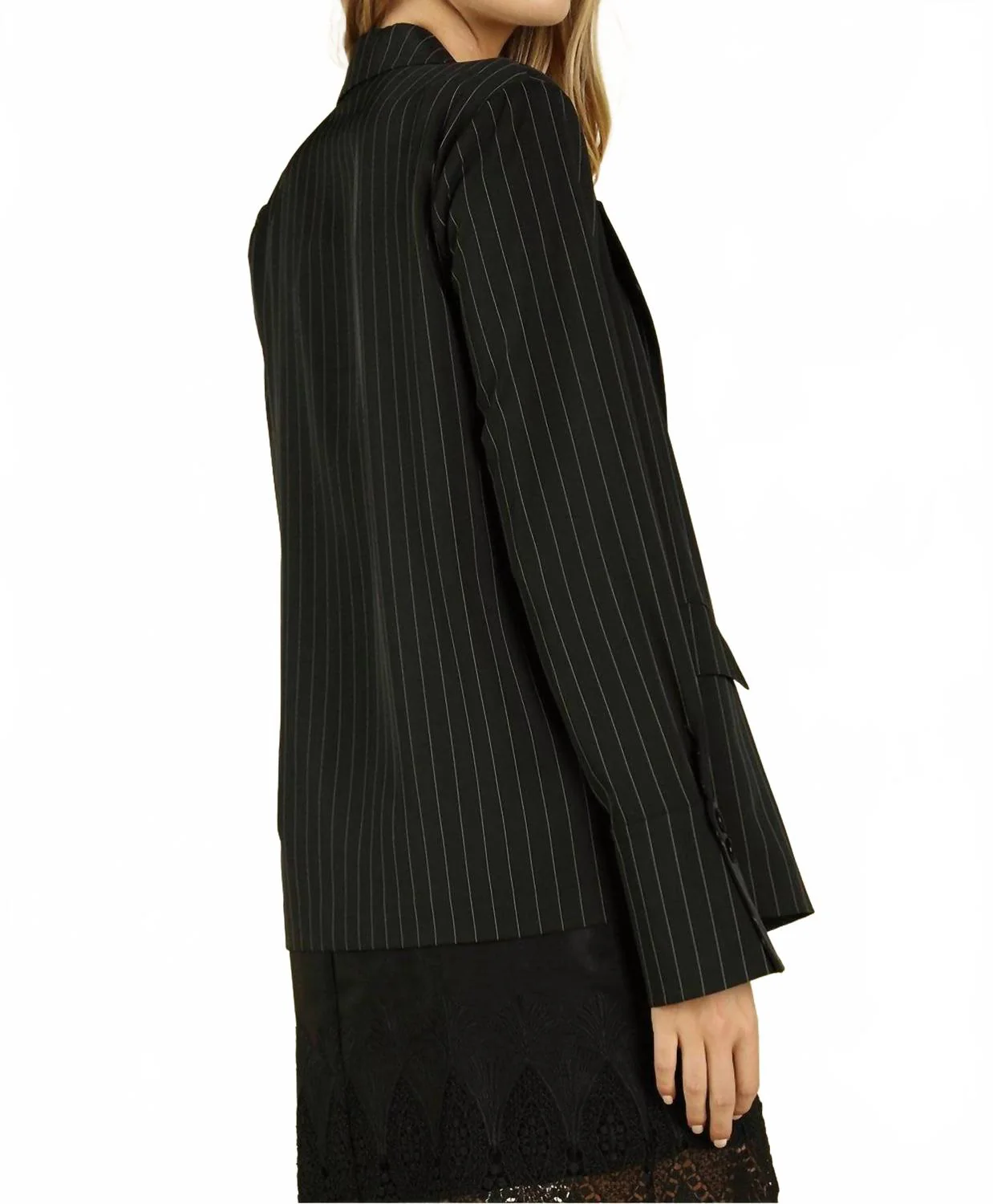 Power Hour To Happy Hour Striped Blazer In Black