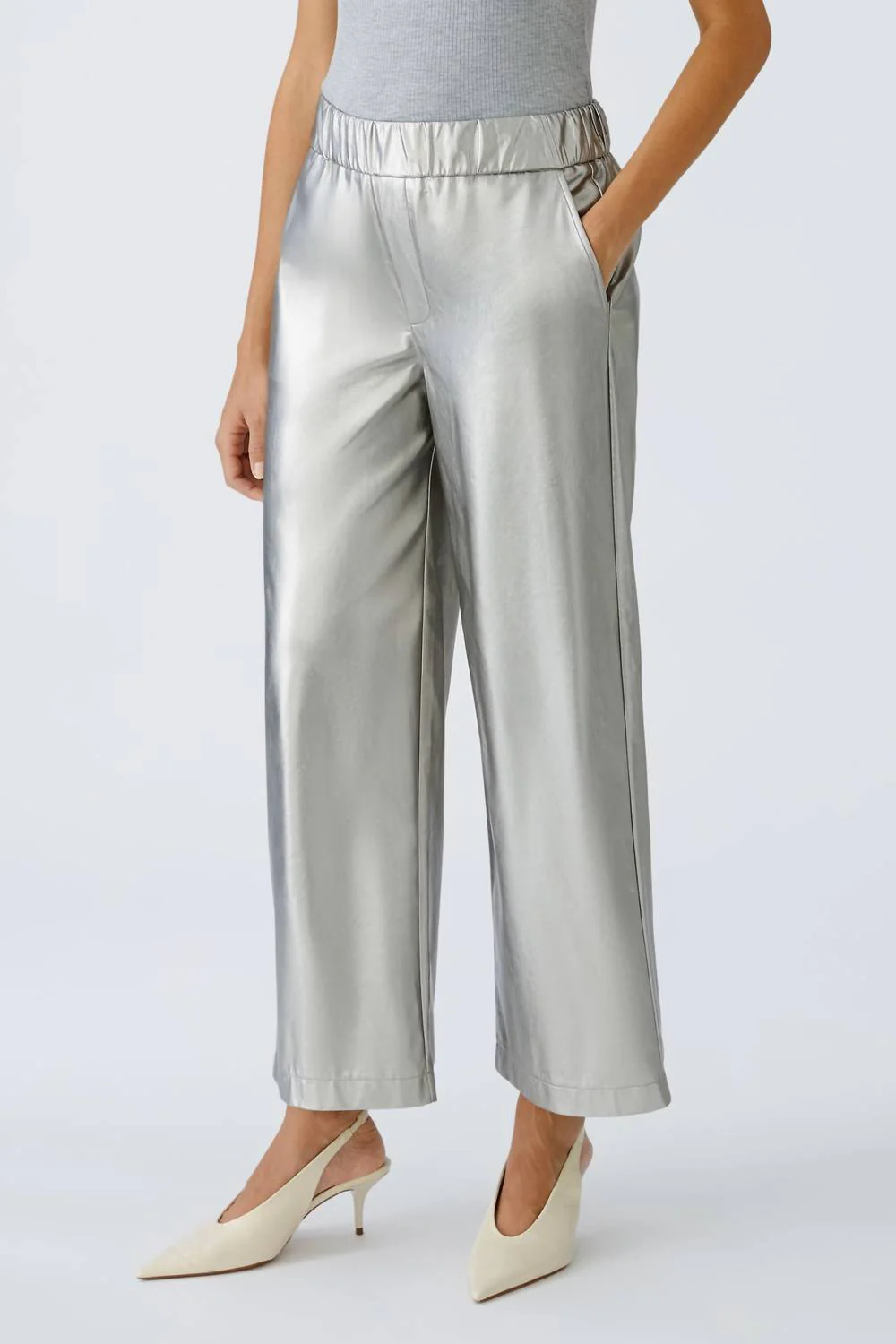 Cool Leather-Look Culottes In A Metallic Look In Silver
