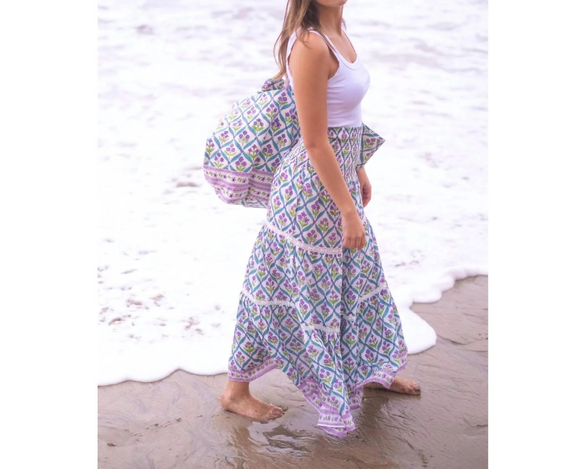 Mandy Maxi Skirt In Turquoise Purple Diamond