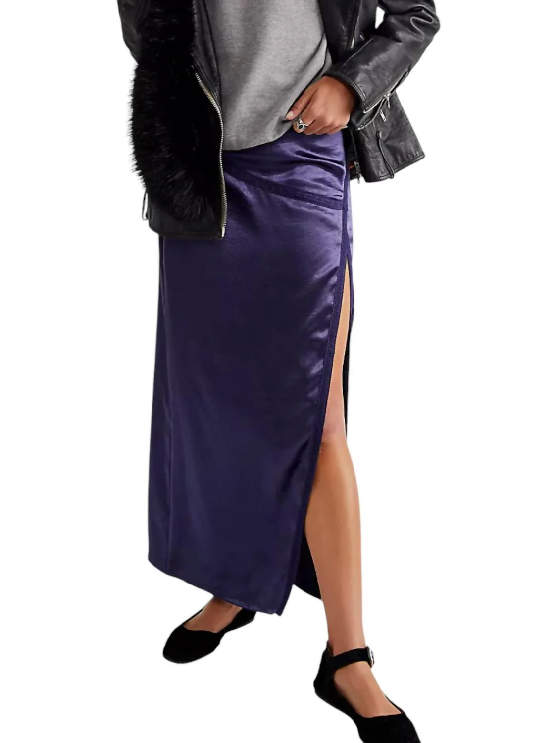 Dakota Satin Midi Skirt In Navy