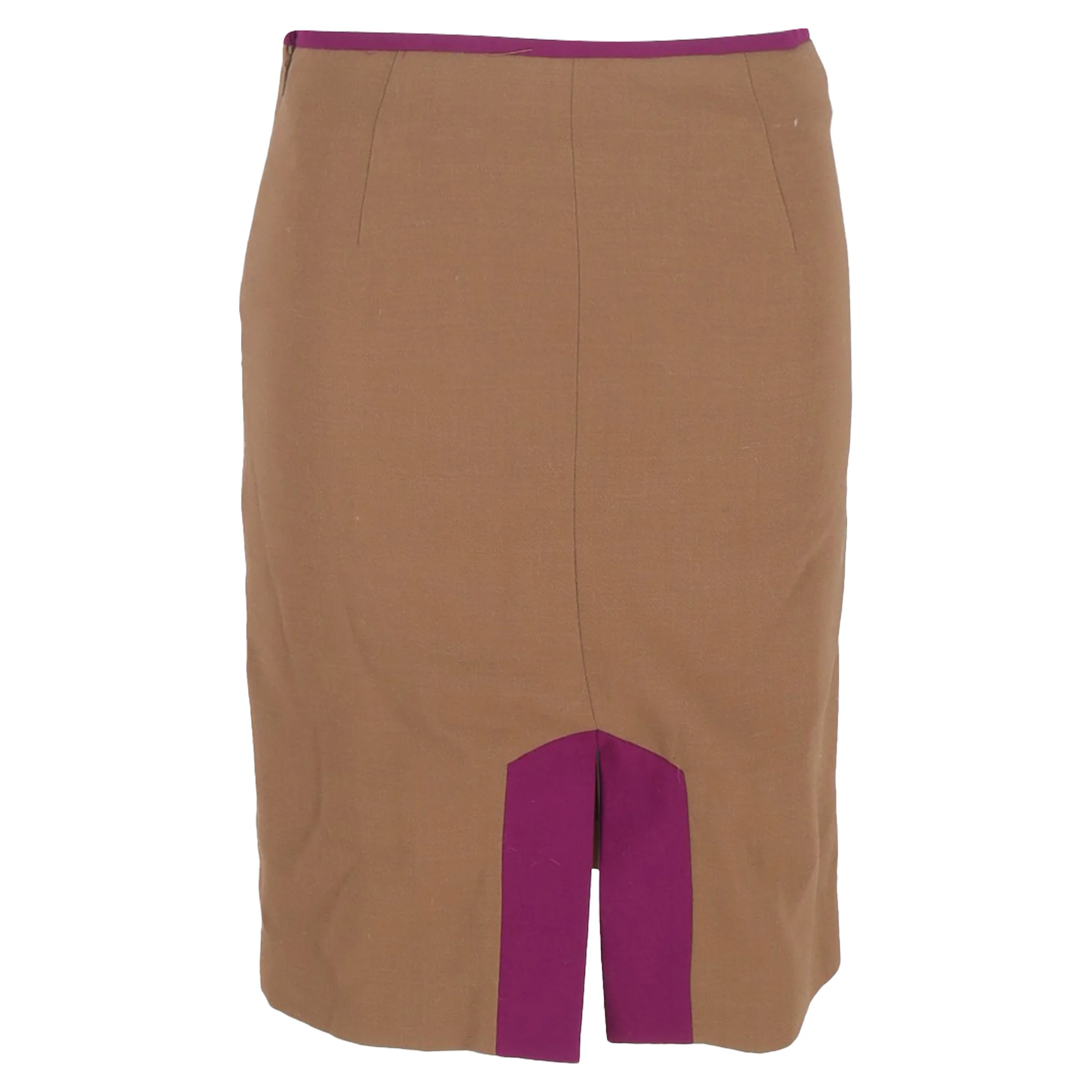 The Row Front Slit Knee-Length Pencil Skirt in Brown and Violet Wool